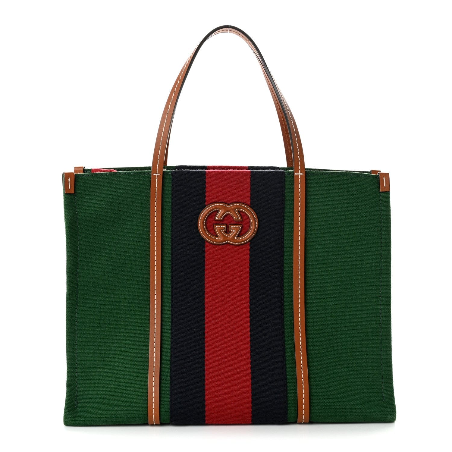 Gucci Canvas Calfskin Web Small Interlocking G Tote Bag Green Red