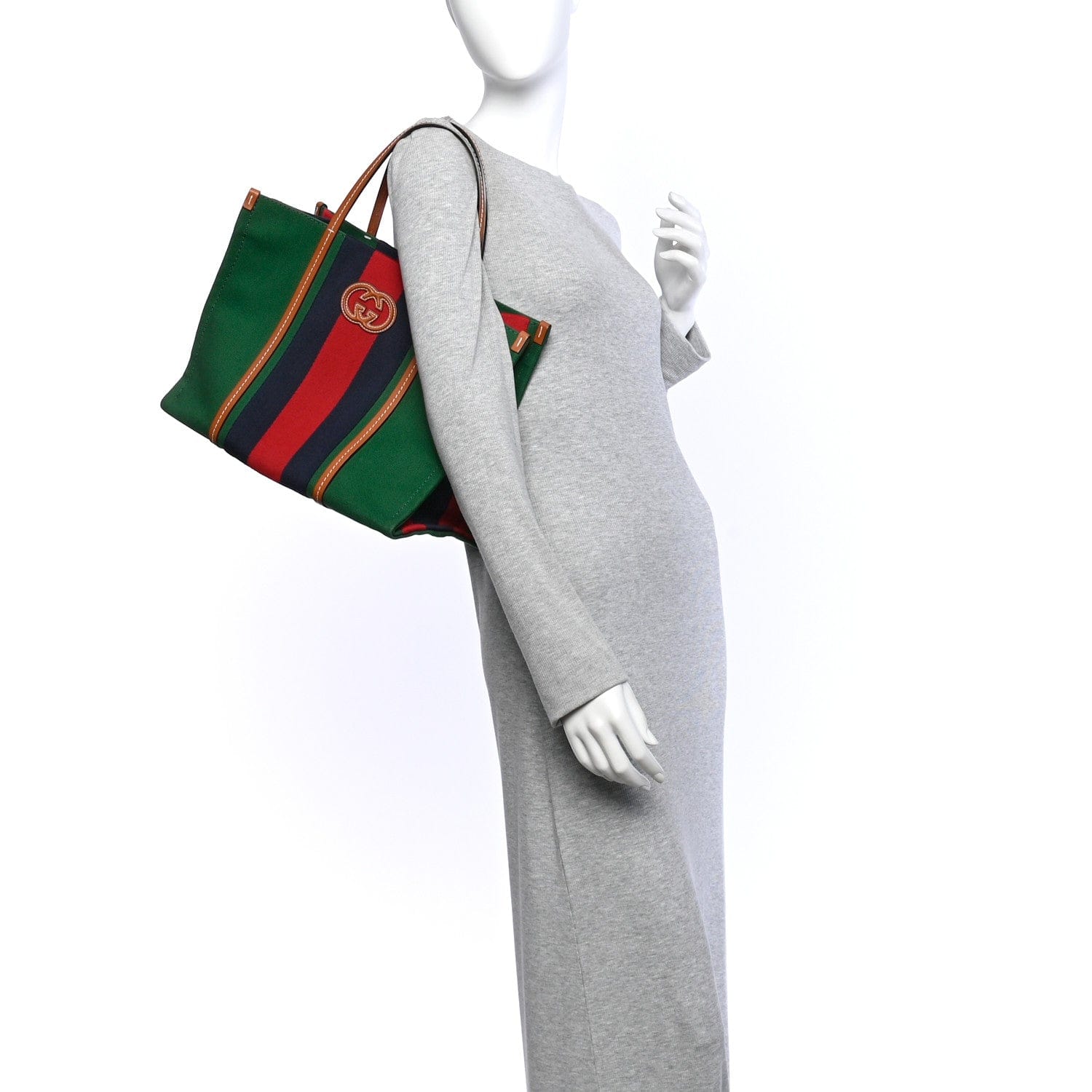 Gucci Canvas Calfskin Web Small Interlocking G Tote Bag Green Red