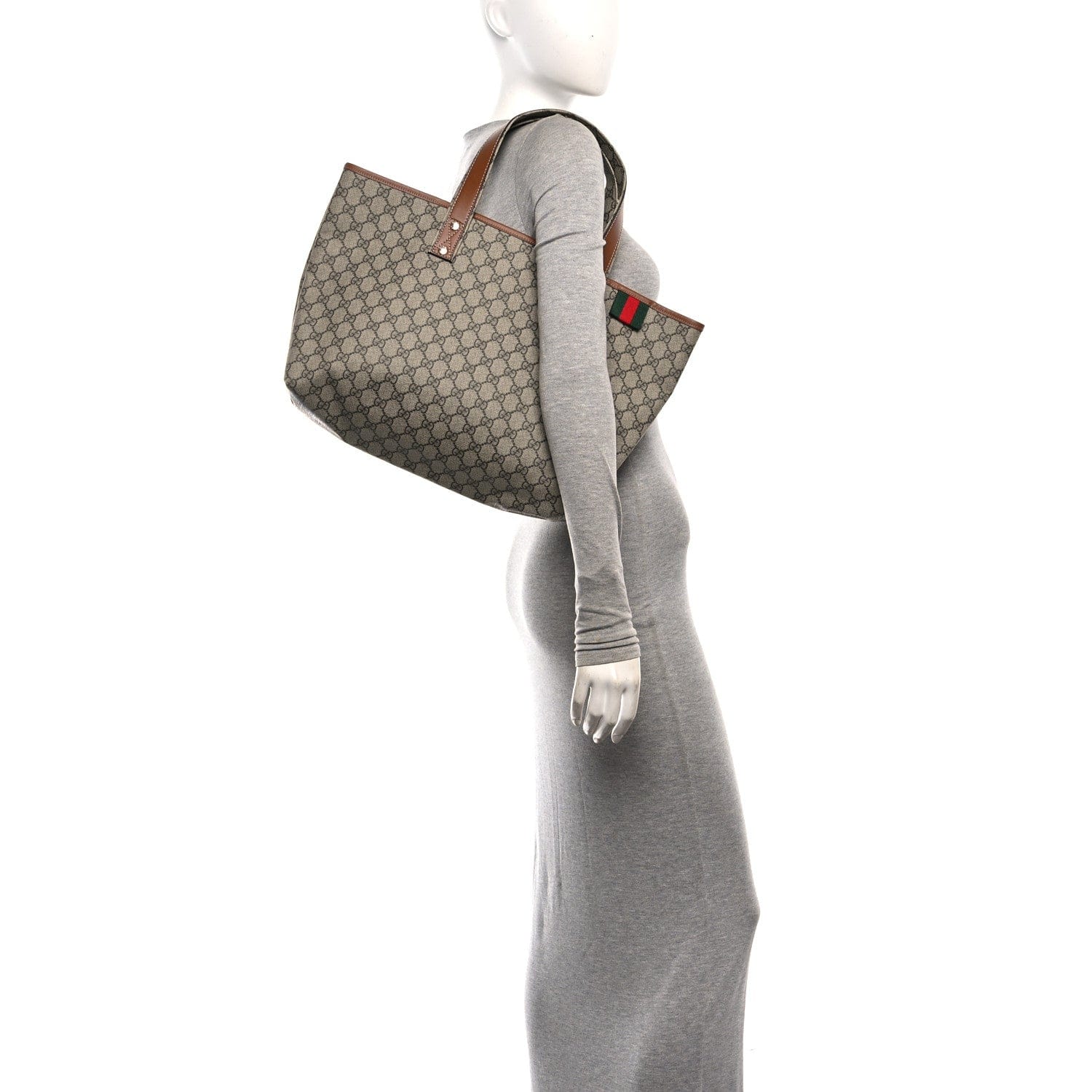 Gucci GG Plus Monogram Medium Signature Web Loop Tote Light Brown