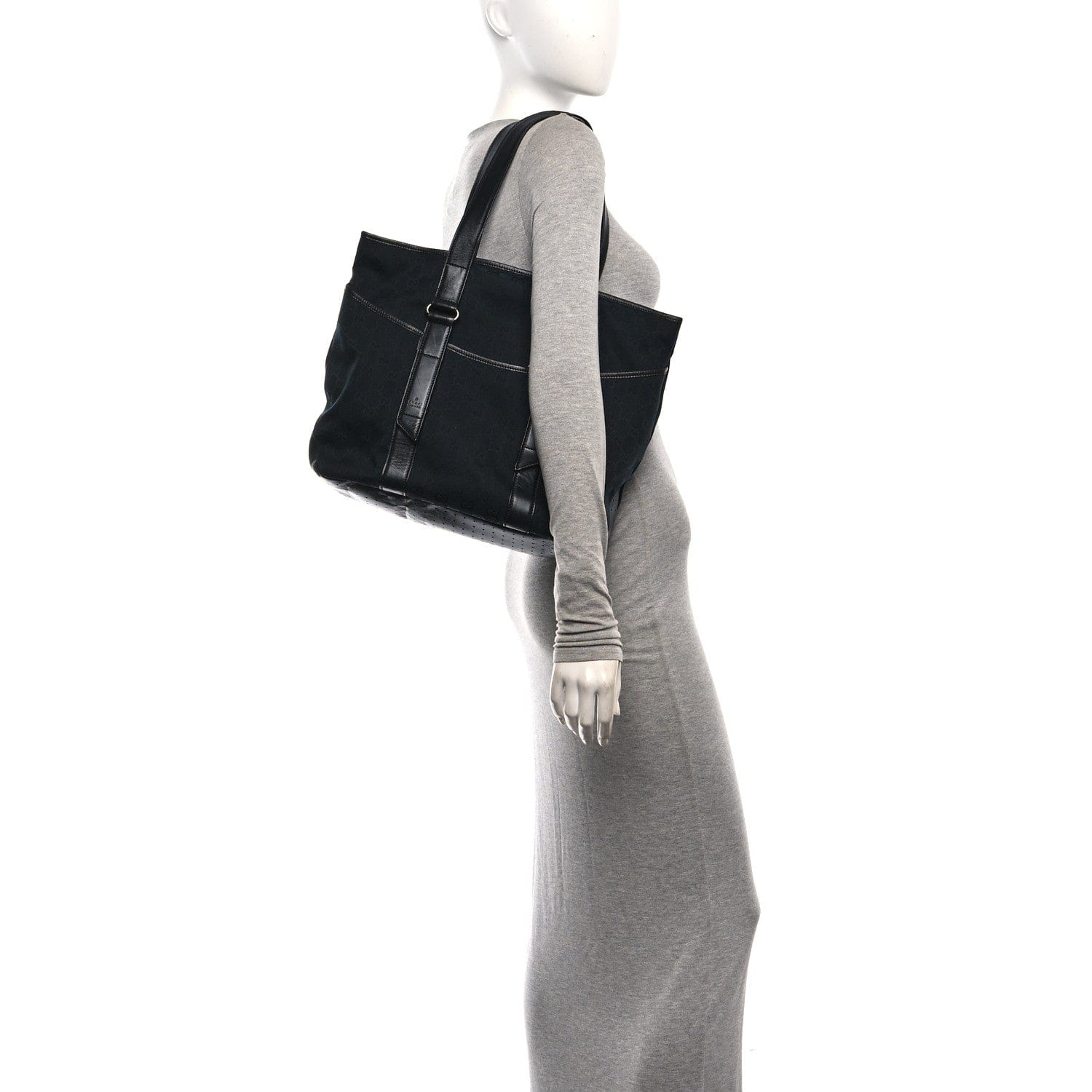 Gucci Monogram Calfskin Perforated Tote Black