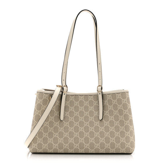 Gucci Supreme Monogram Emblem Medium Tote Bag Mystic White Oatmeal