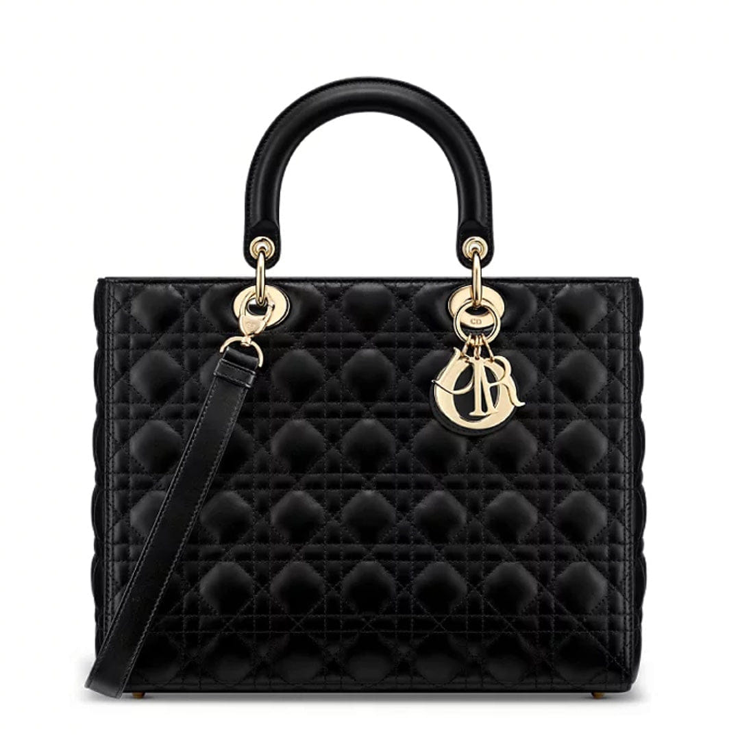 Dior Black Cannage Leather Large Lady Dior Tote