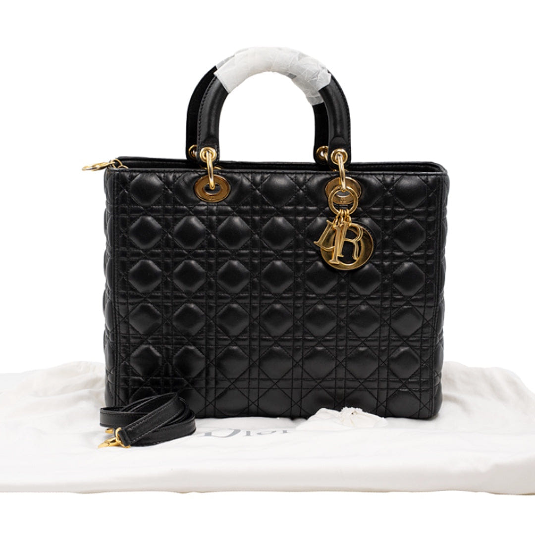 Dior Black Cannage Leather Large Lady Dior Tote