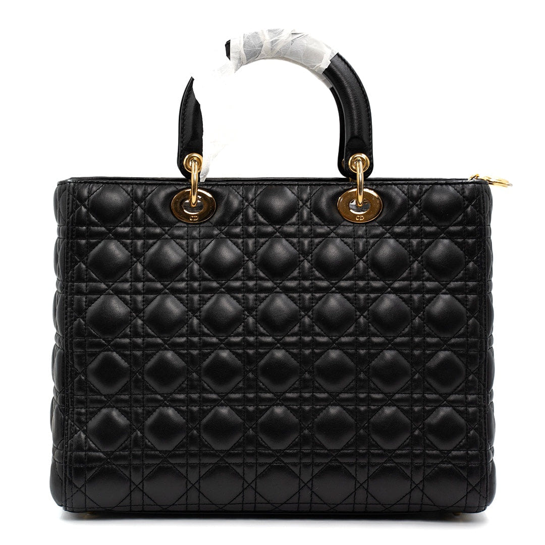 Dior Black Cannage Leather Large Lady Dior Tote
