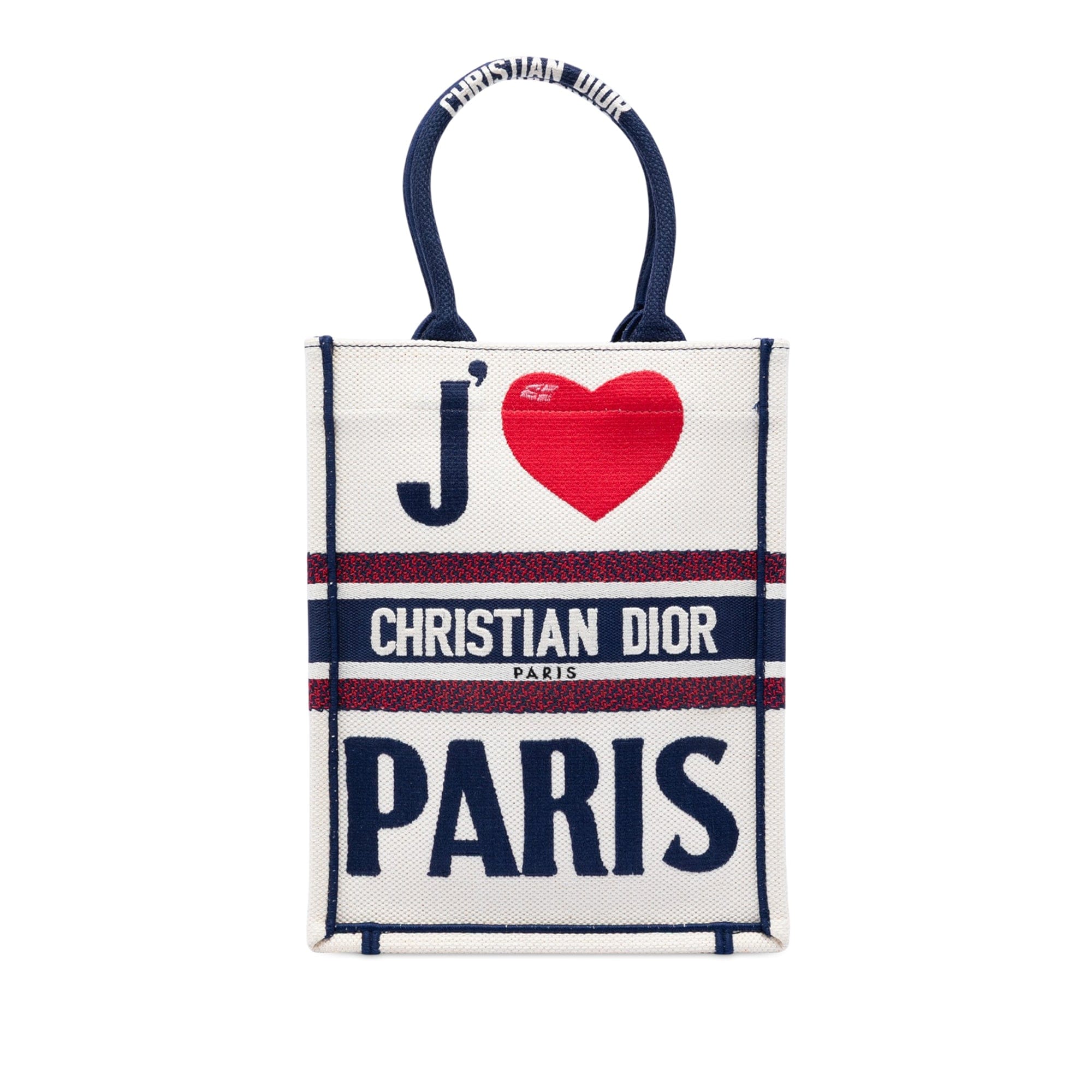 Dior Embroidered Canvas I Love Paris Vertical Book Tote