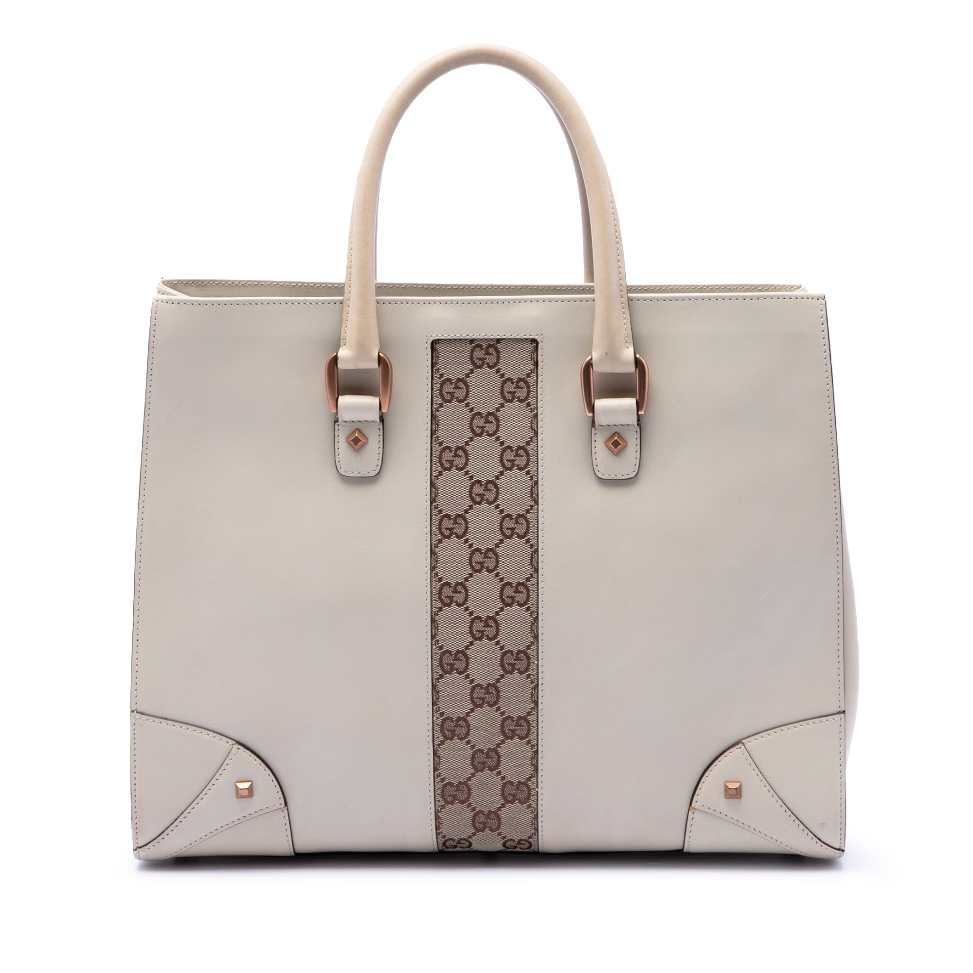 Gucci Calfskin and GG Canvas Nailhead Tote