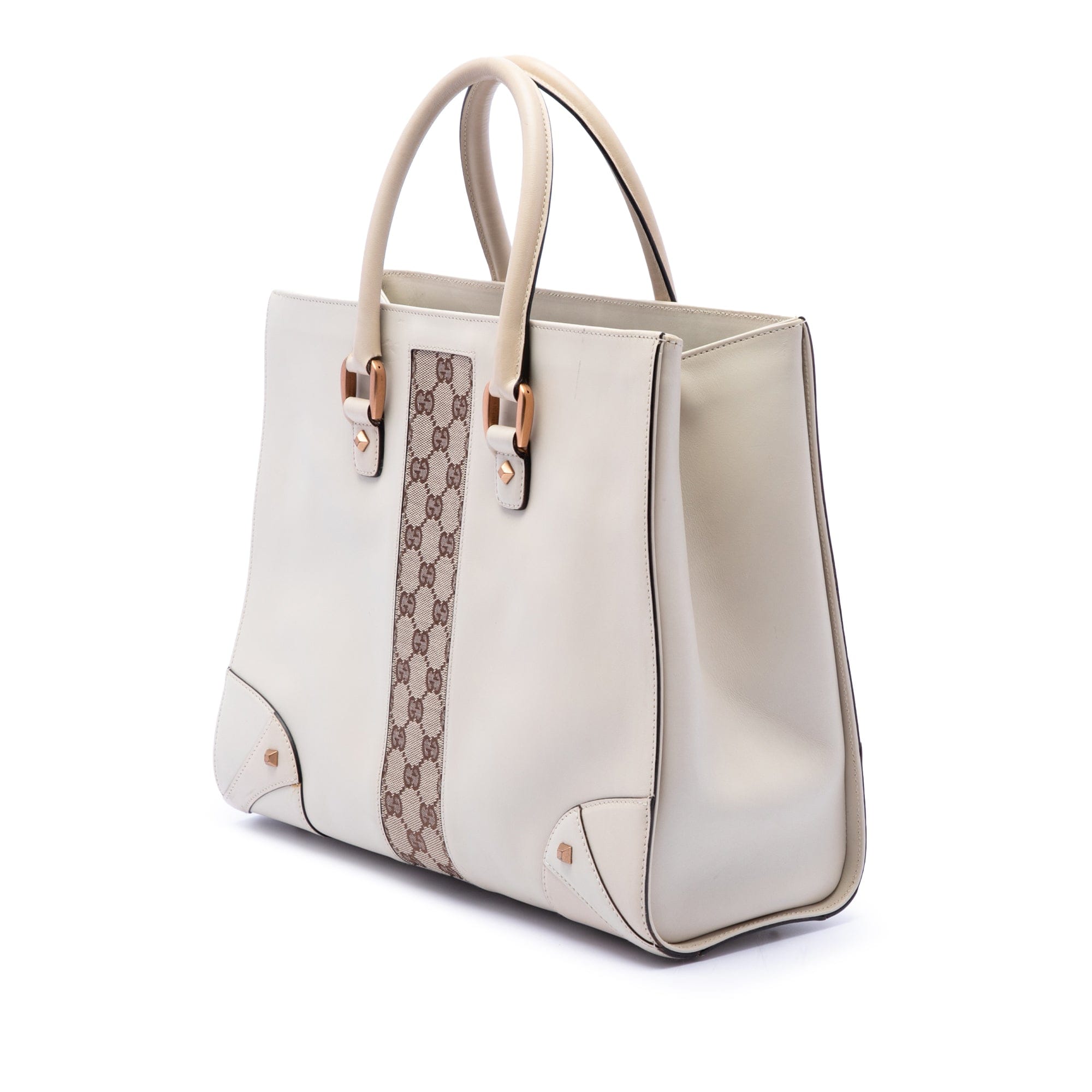 Gucci Calfskin and GG Canvas Nailhead Tote