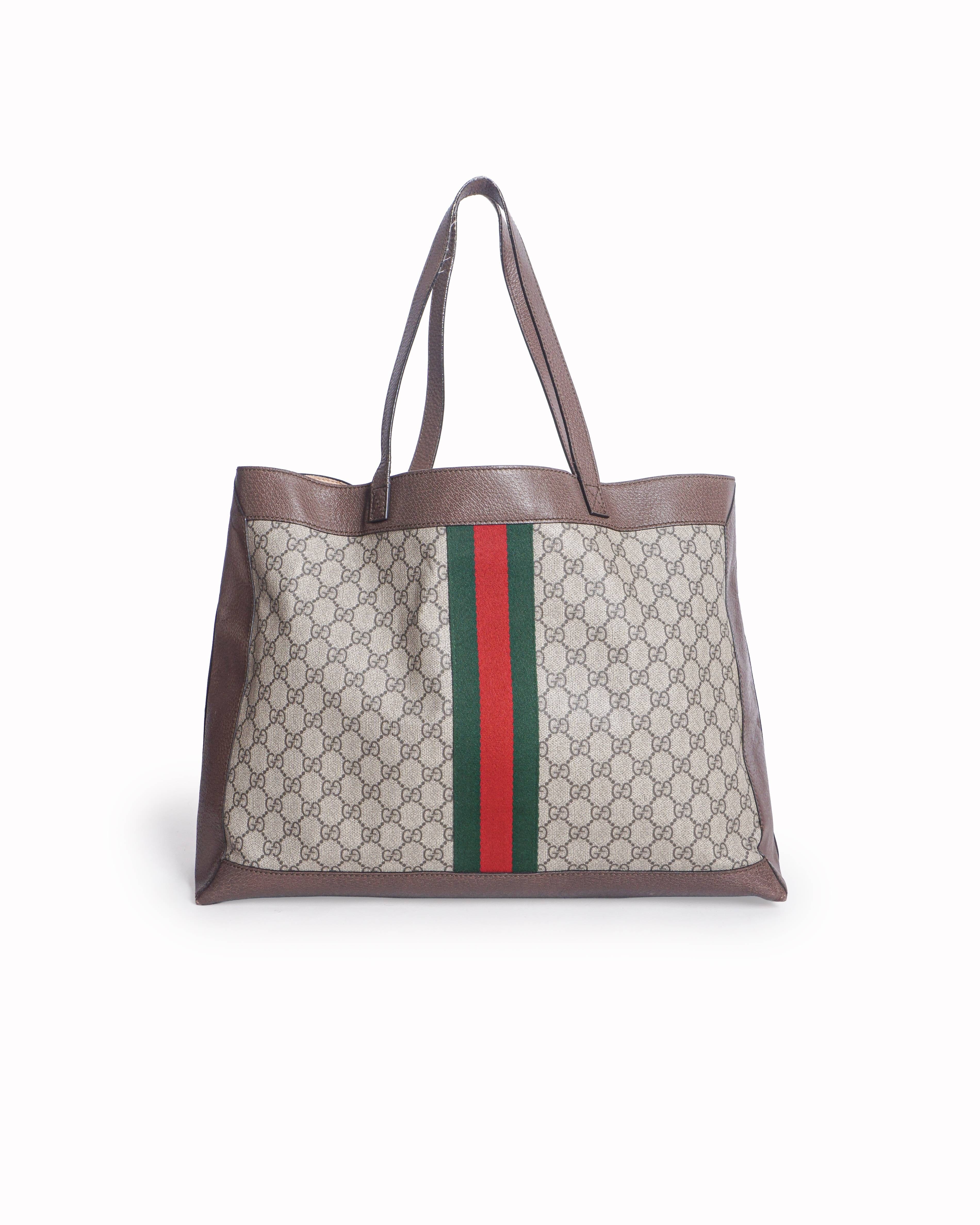 Gucci Beige/Brown GG Supreme Canvas Ophidia Web Tote Bag