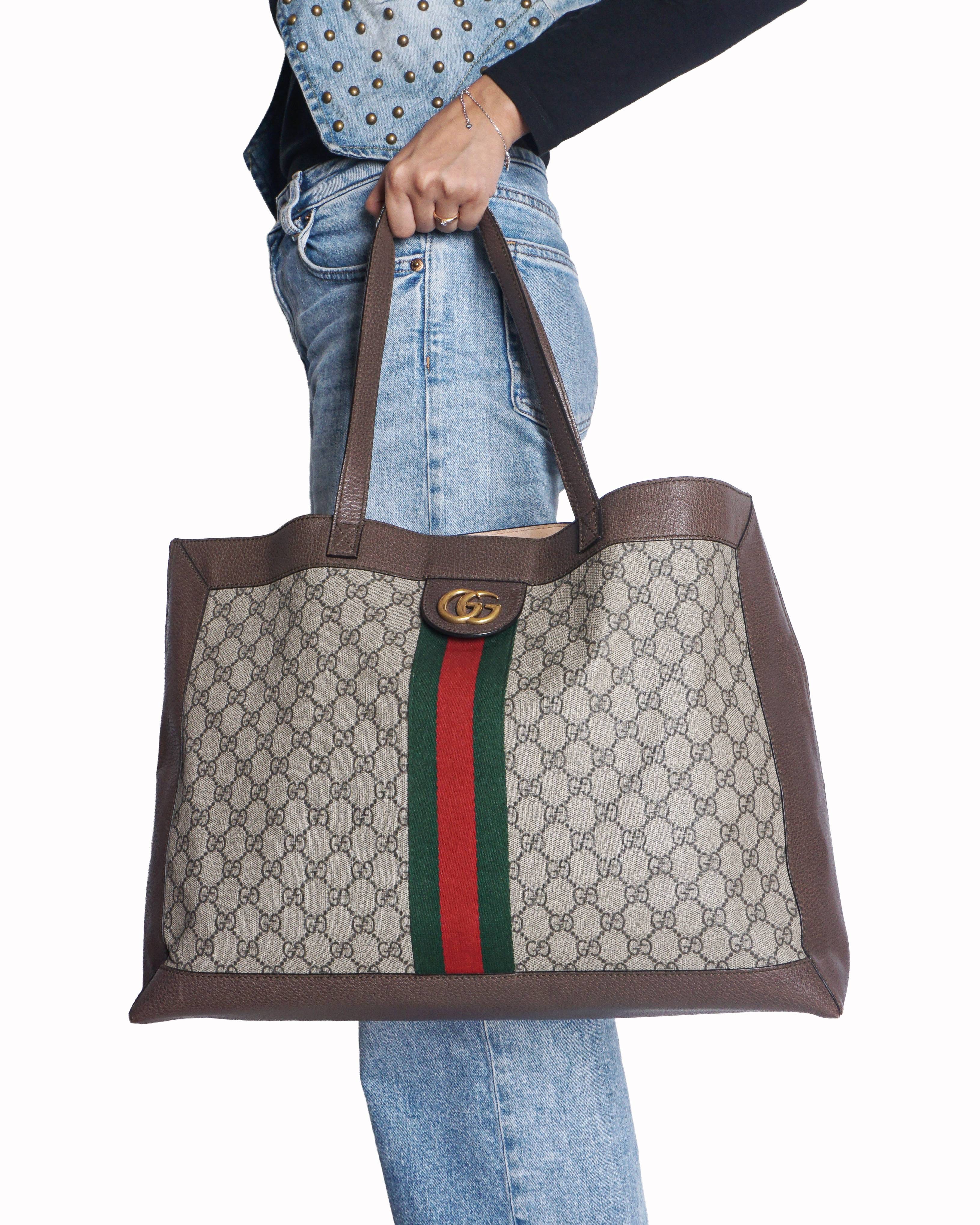 Gucci Beige/Brown GG Supreme Canvas Ophidia Web Tote Bag