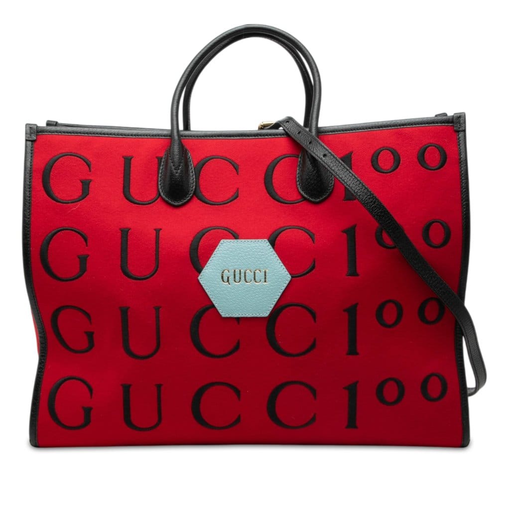 Gucci 100th Anniversary Calfskin Trimmed Felt Script Logo Shopping Tote