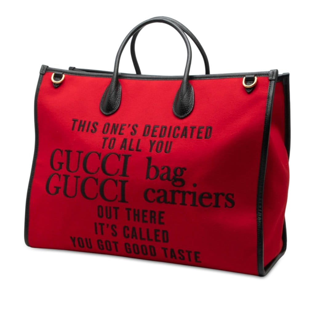 Gucci 100th Anniversary Calfskin Trimmed Felt Script Logo Shopping Tote