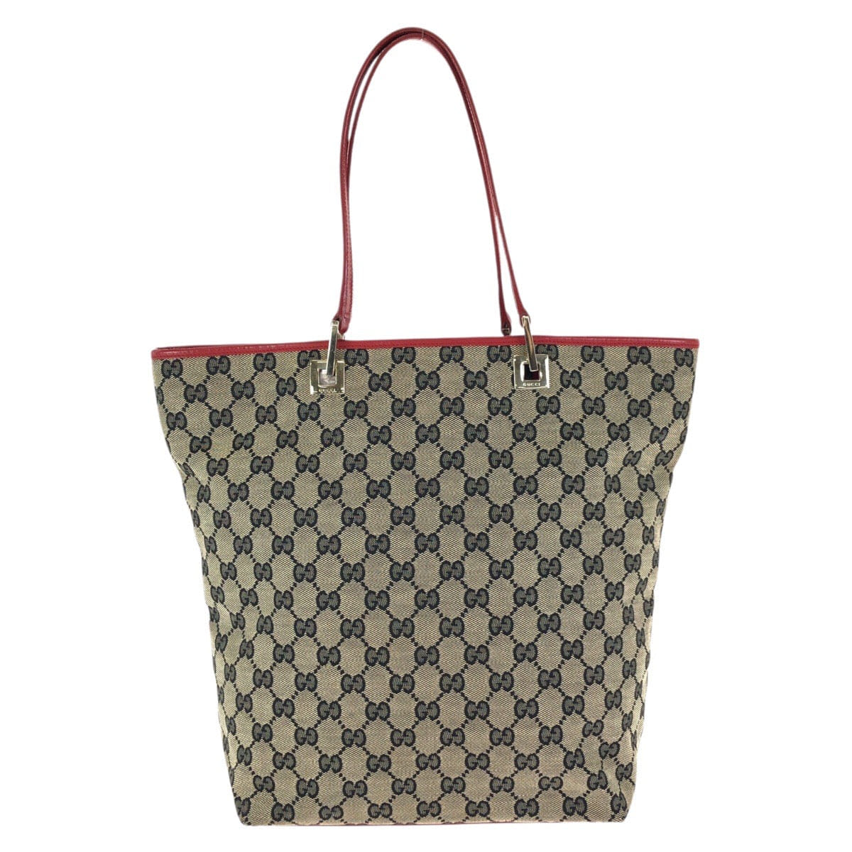 Gucci Beige Red GG Canvas Leather Tote Bag