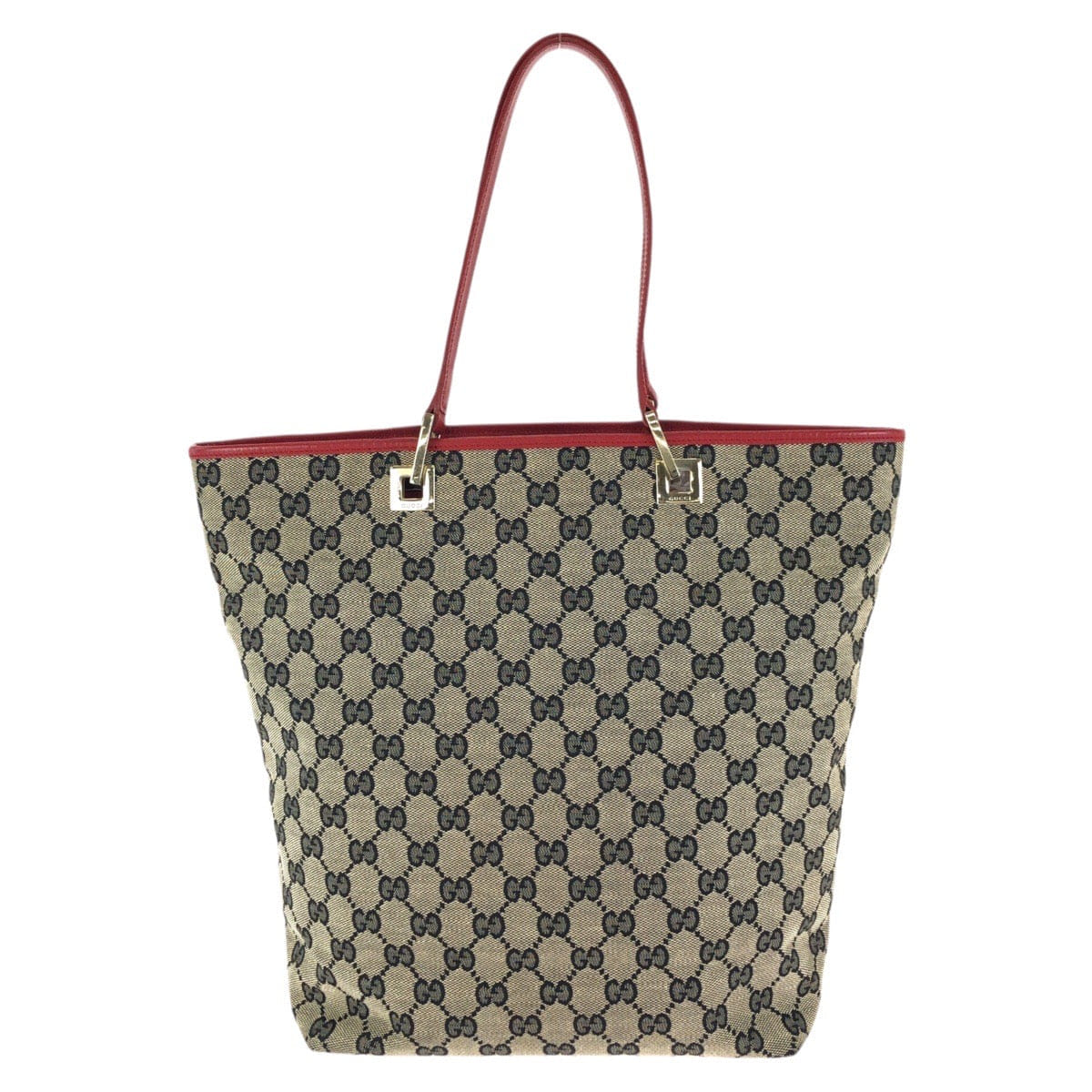 Gucci Beige Red GG Canvas Leather Tote Bag