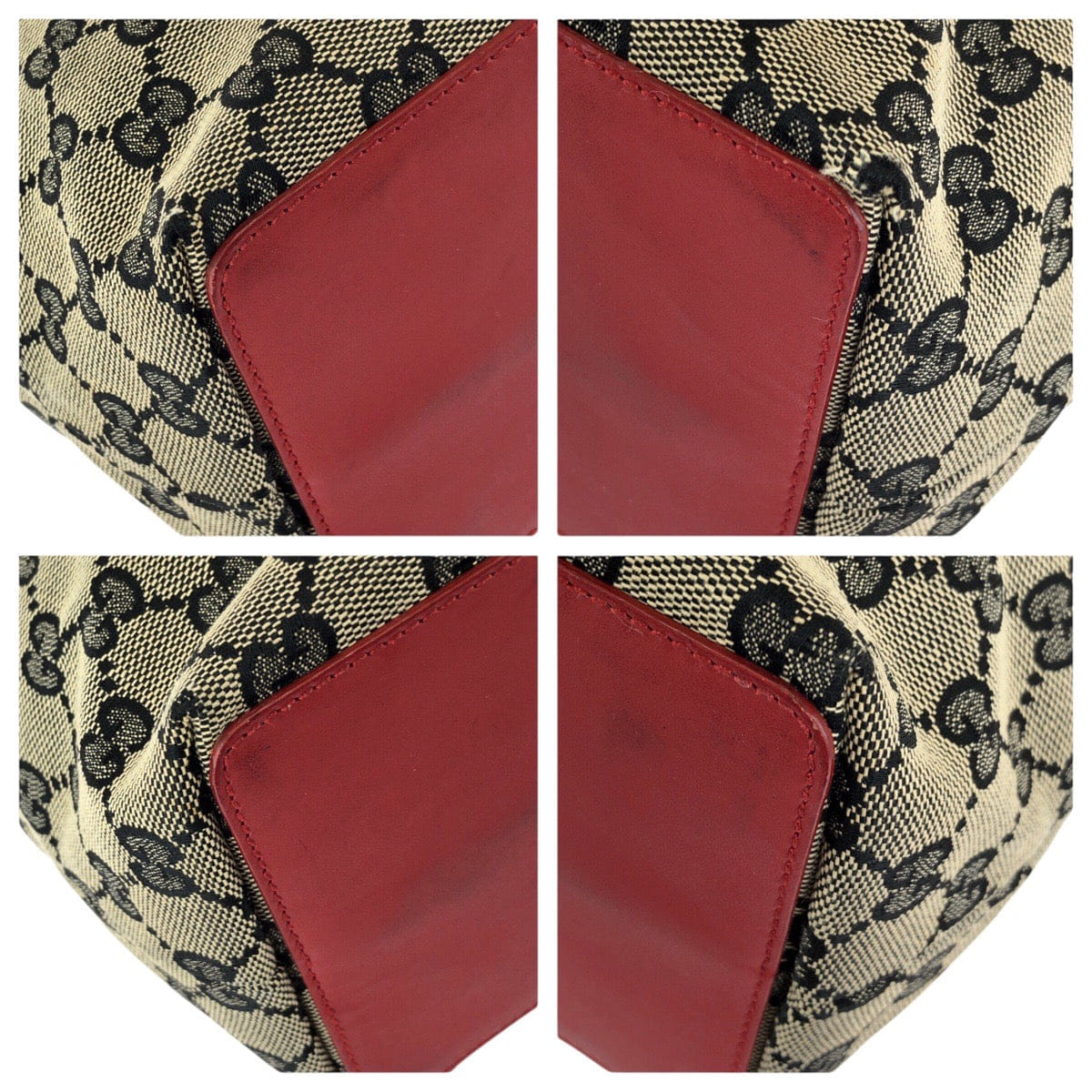 Gucci Beige Red GG Canvas Leather Tote Bag