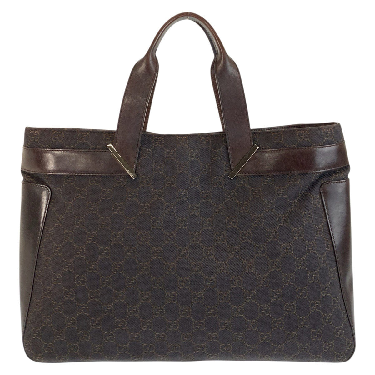 Gucci Brown GG Canvas Leather Tote Bag