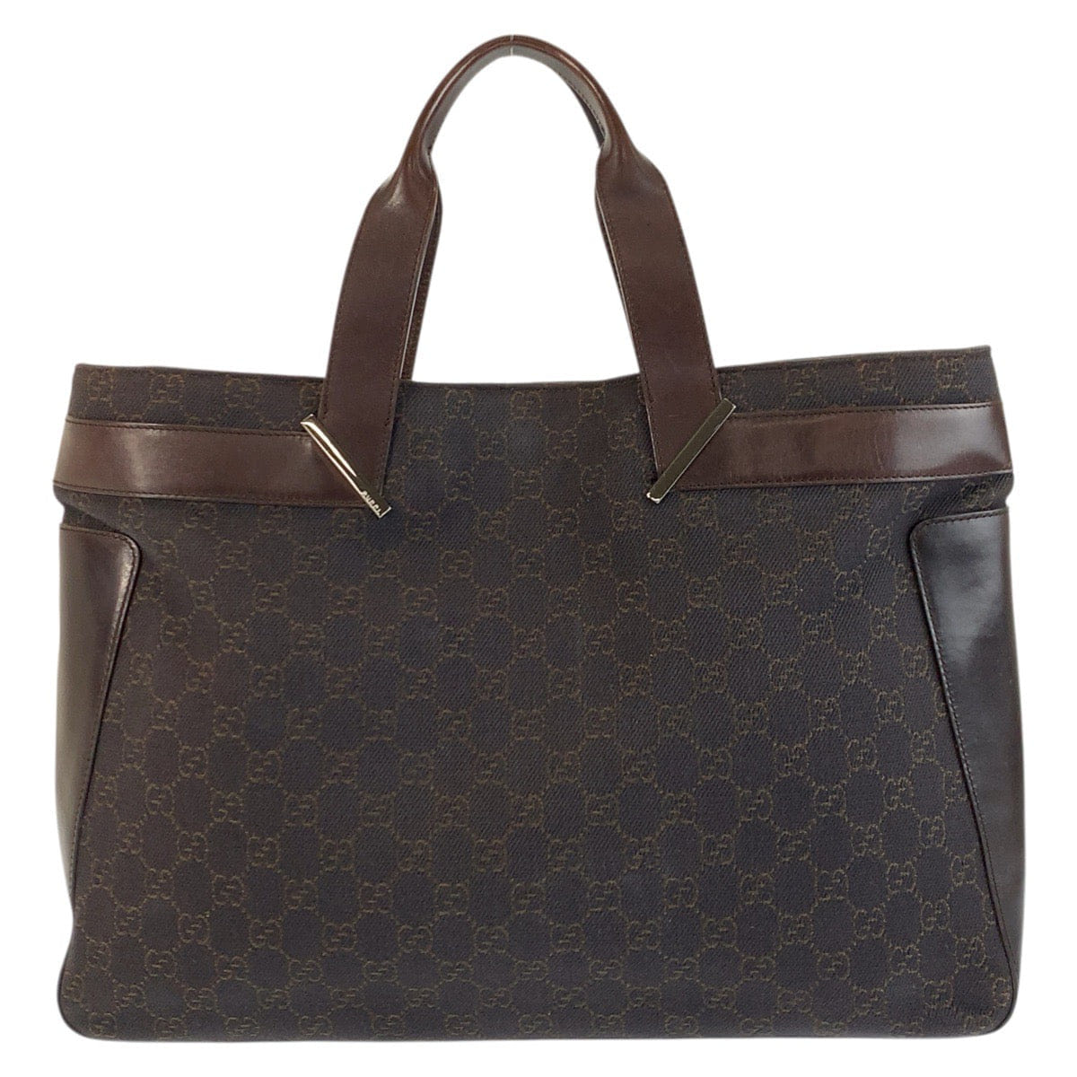 Gucci Brown GG Canvas Leather Tote Bag