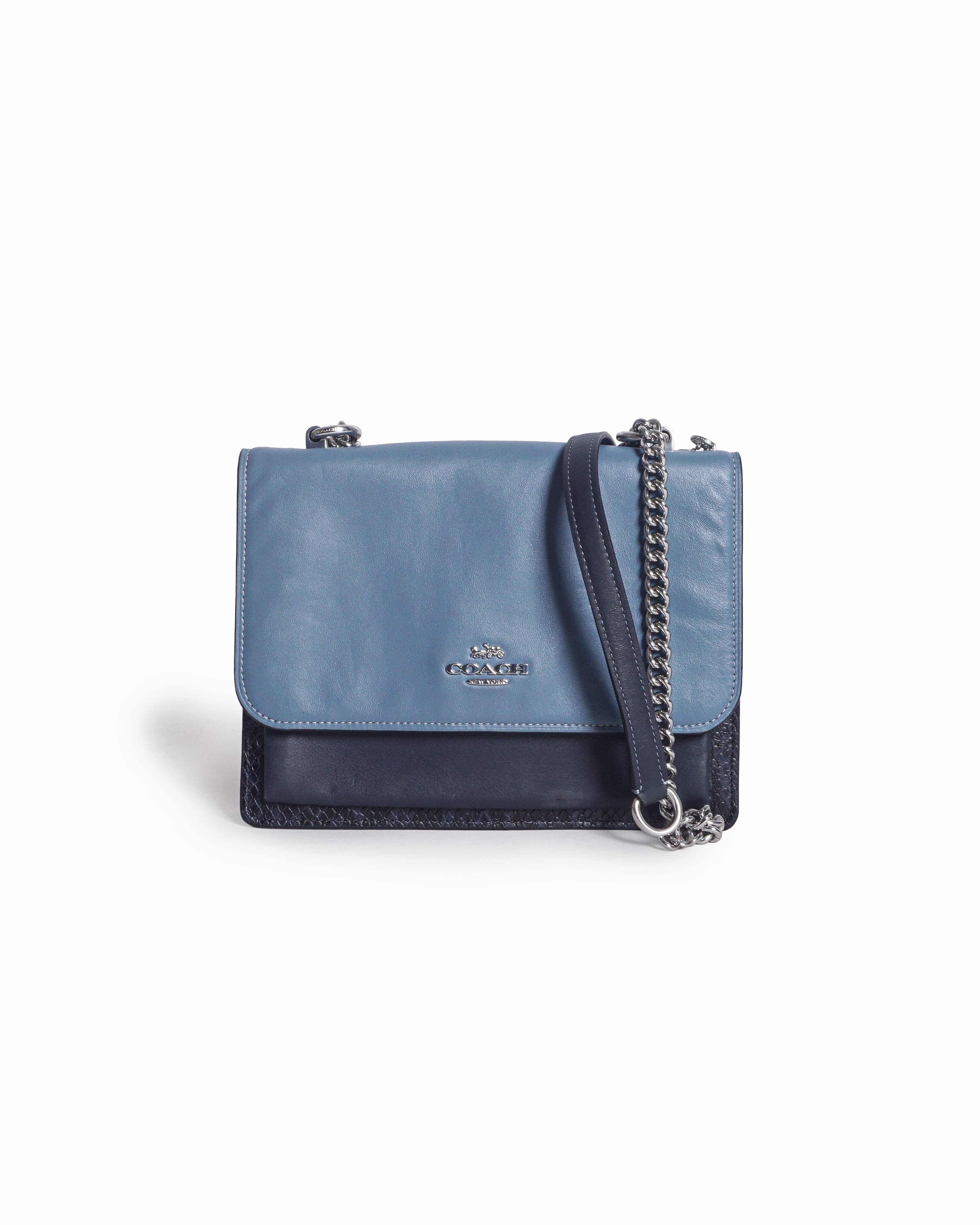 Coach Slate Blue & Black Colorblock Snake - Embossed Chain Crossbody Bag