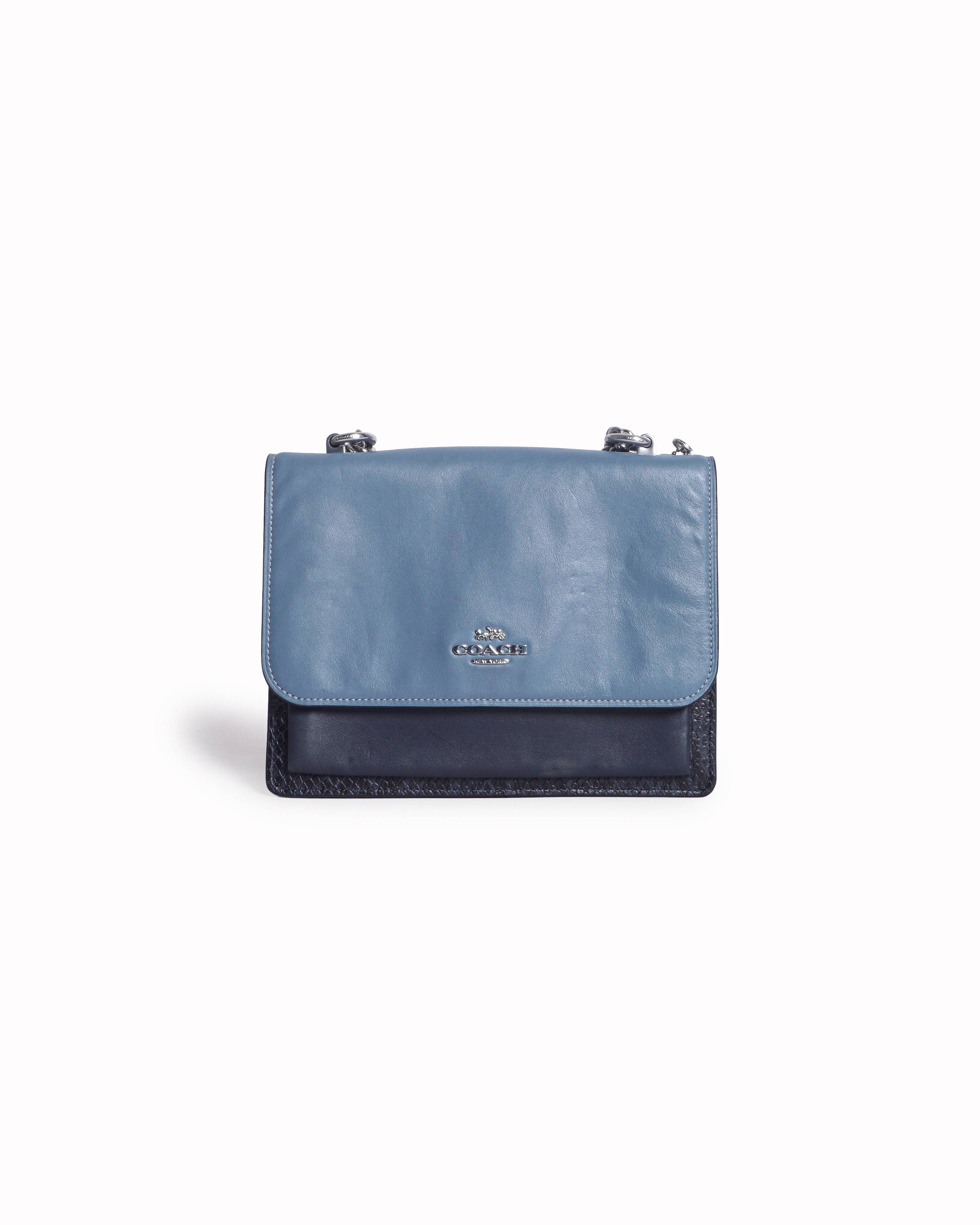 Coach Slate Blue & Black Colorblock Snake - Embossed Chain Crossbody Bag