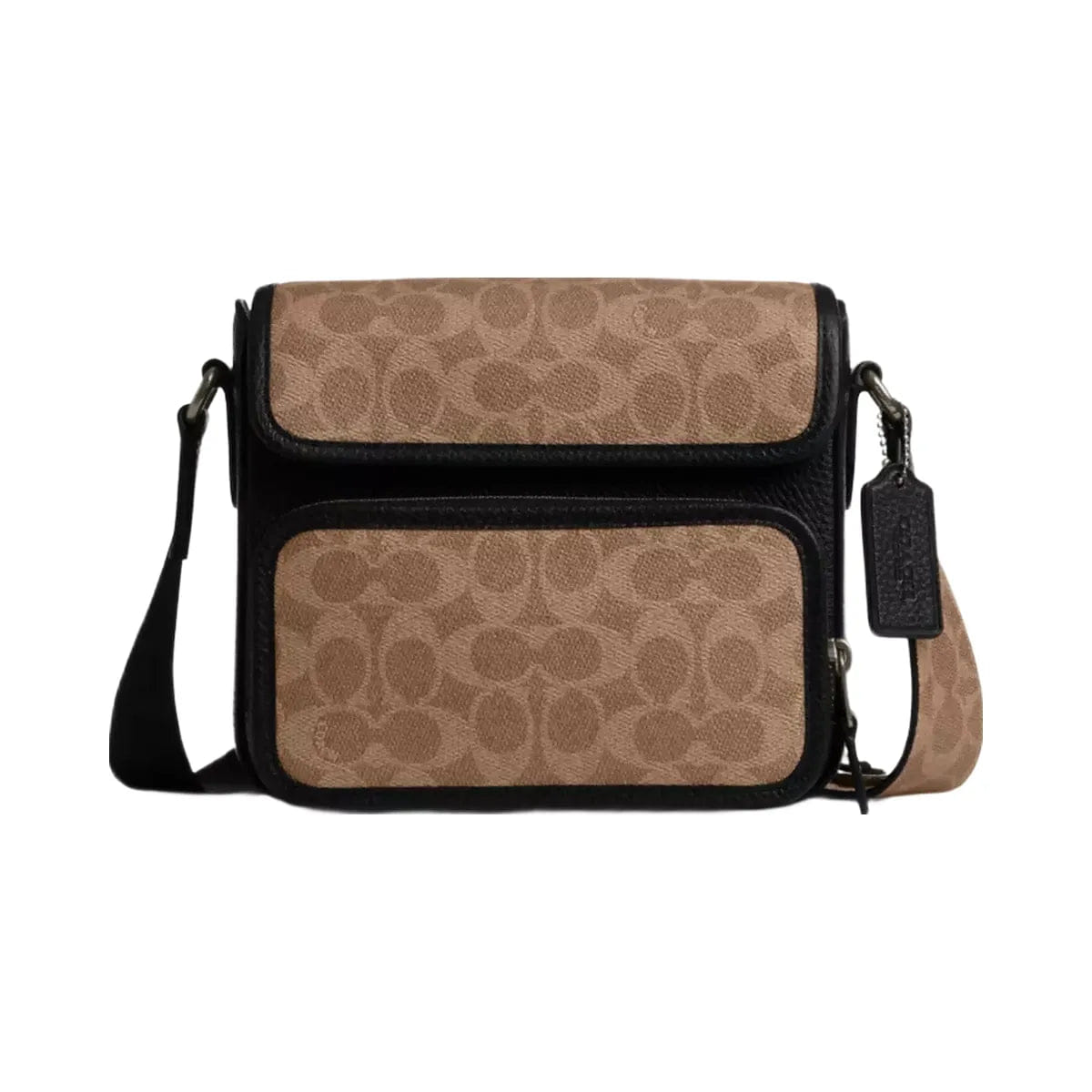 Coach Sullivan Flap Crossbody Bag In Signature Canvas in Gunmetal Tan Black