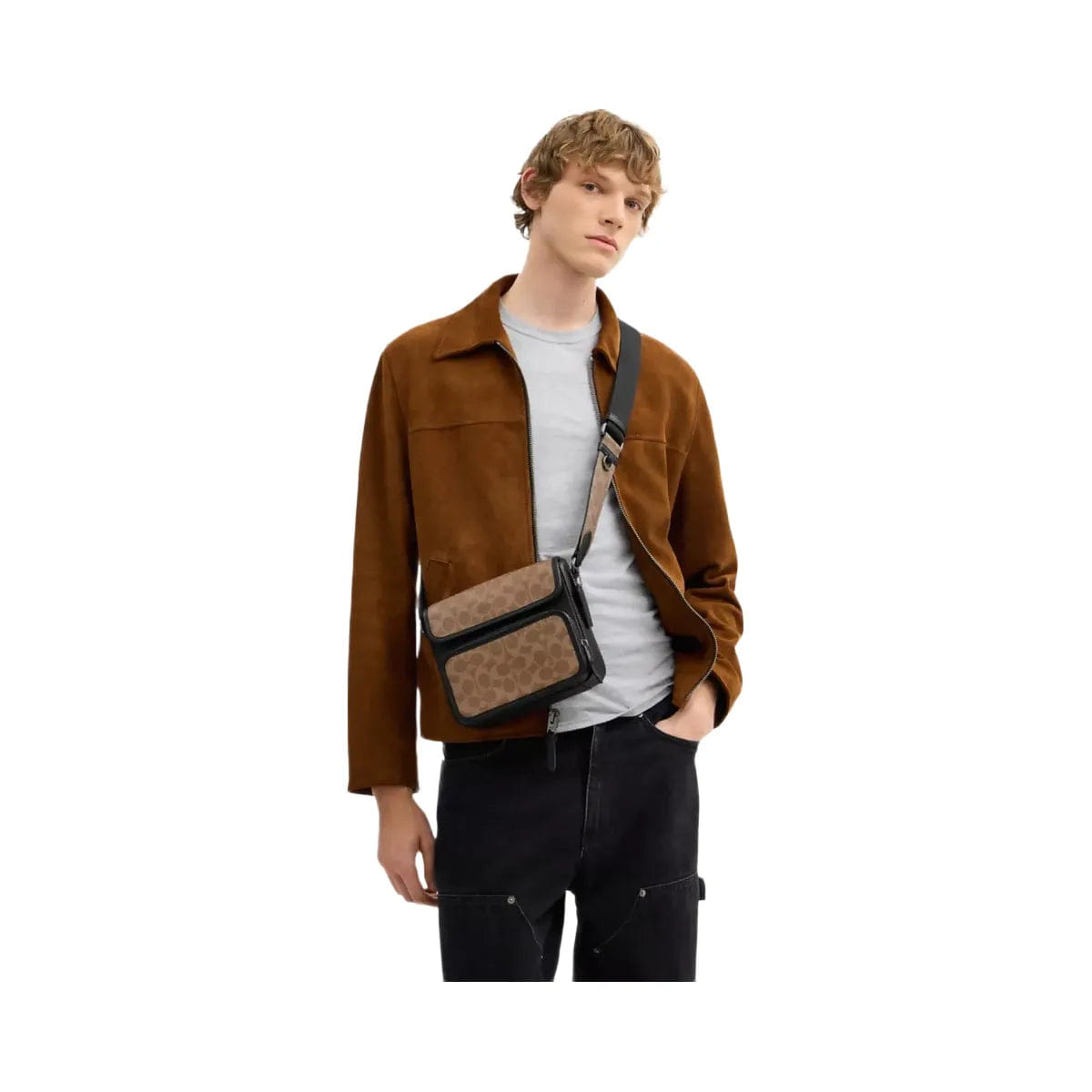 Coach Sullivan Flap Crossbody Bag In Signature Canvas in Gunmetal Tan Black