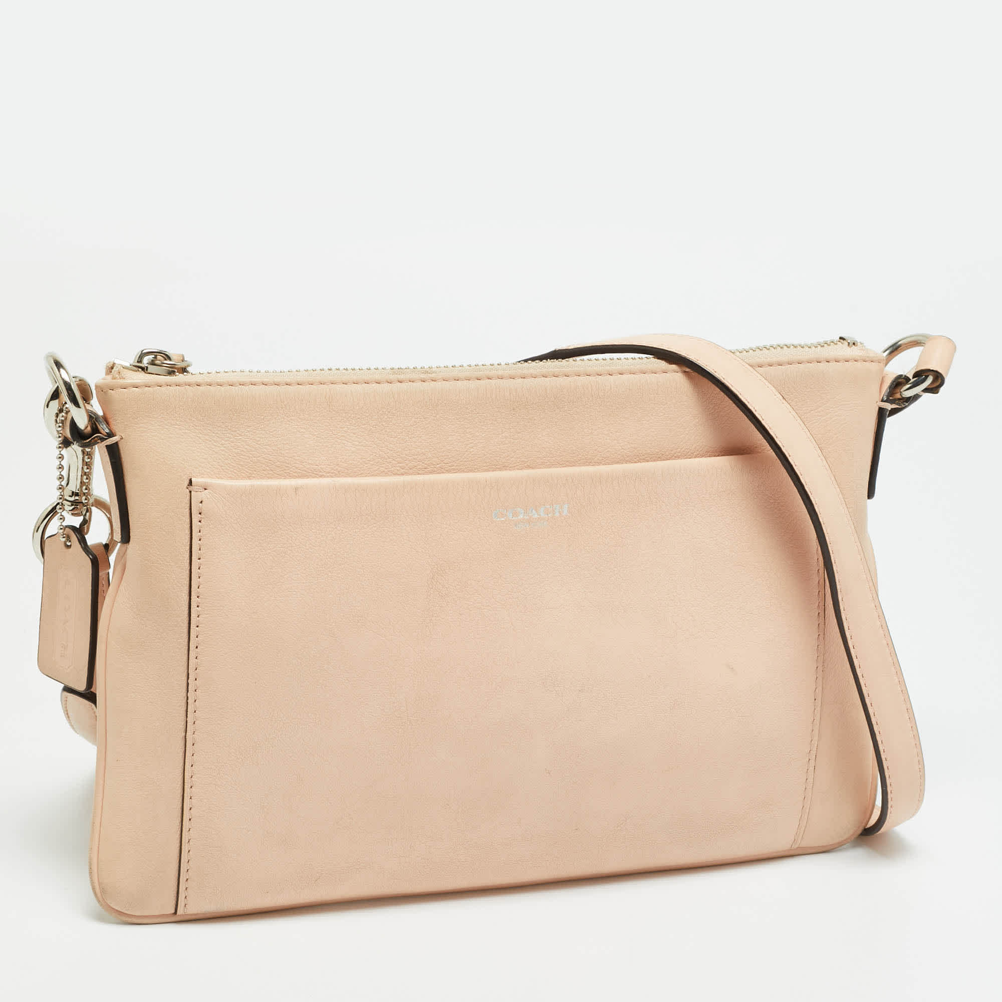 Coach Front Pocket Peach Leather Flat Crossbody Bag