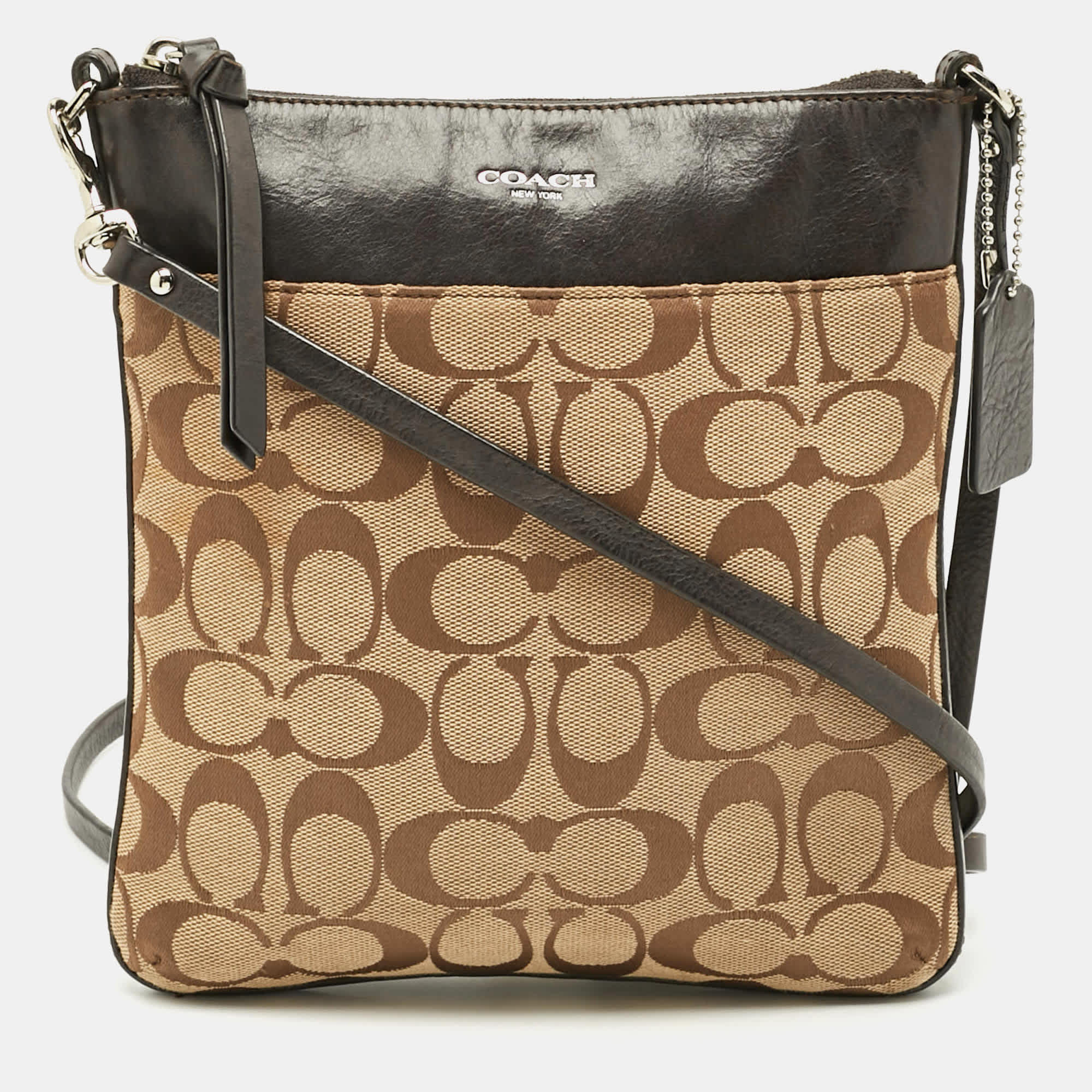 Coach Swingpack Dark Brown/beige Signature Canvas And Leather Crossbody Bag
