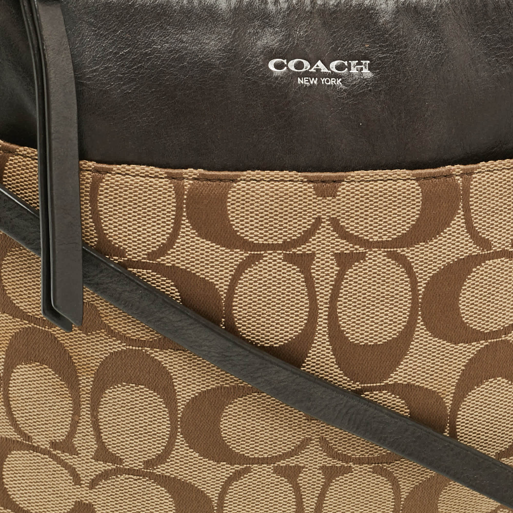 Coach Swingpack Dark Brown/beige Signature Canvas And Leather Crossbody Bag
