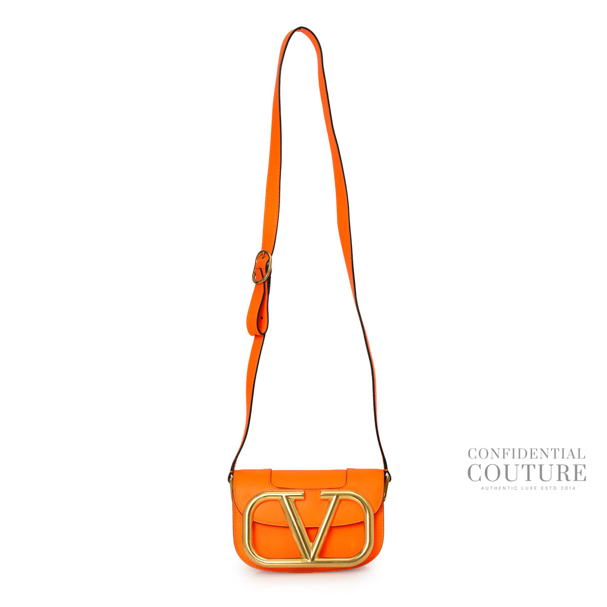 Valentino Neon Orange Leather Small Supervee Crossbody Bag