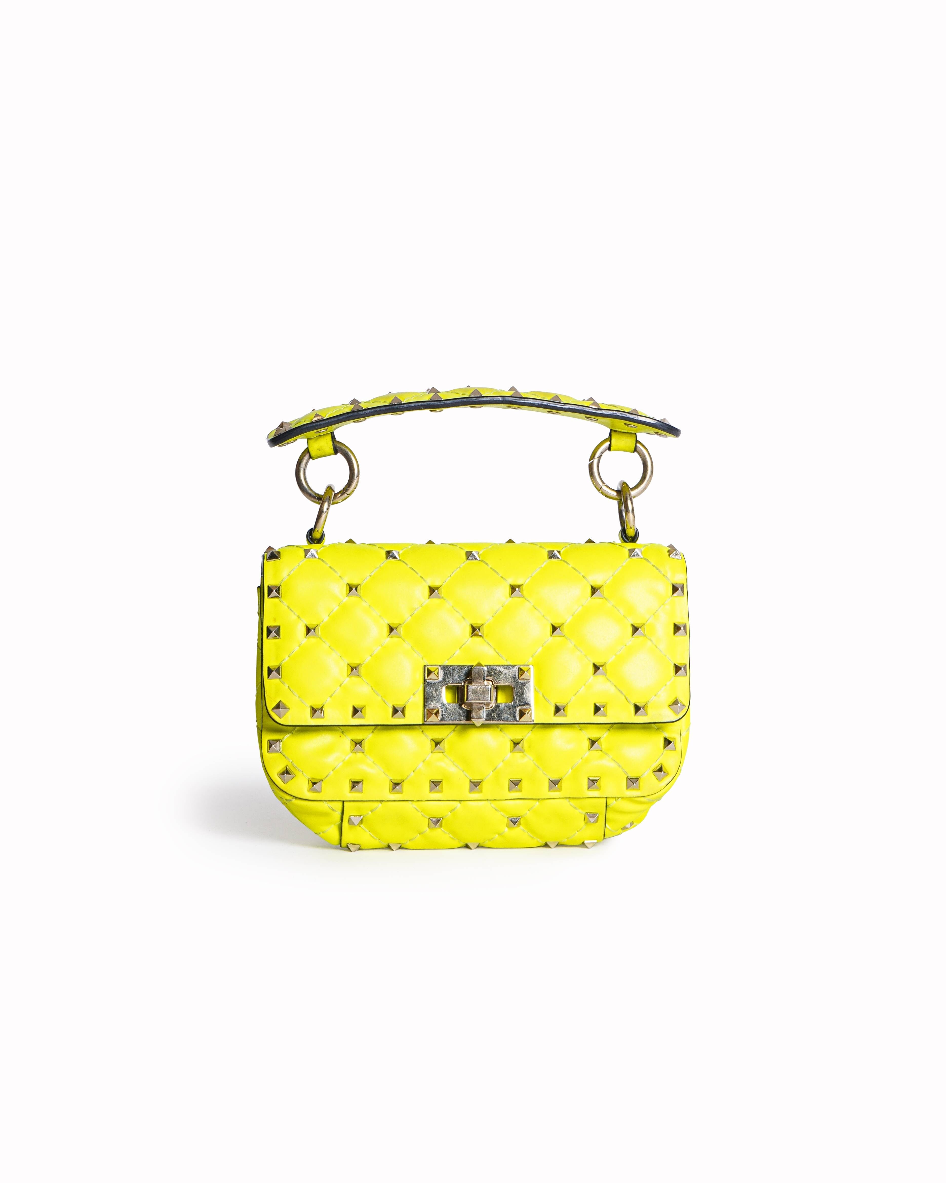 Valentino Garavani Rockstud Spike Neon Yellow Leather Crossbody Bag
