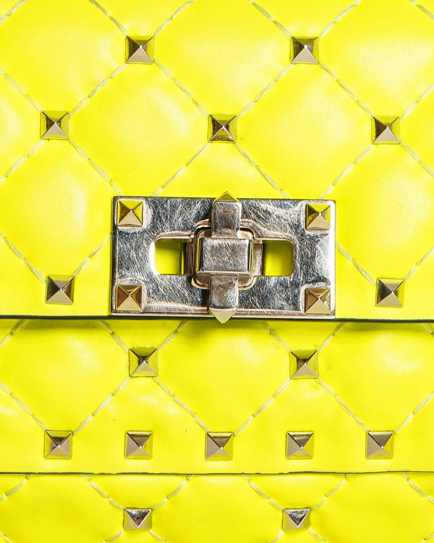 Valentino Garavani Rockstud Spike Neon Yellow Leather Crossbody Bag