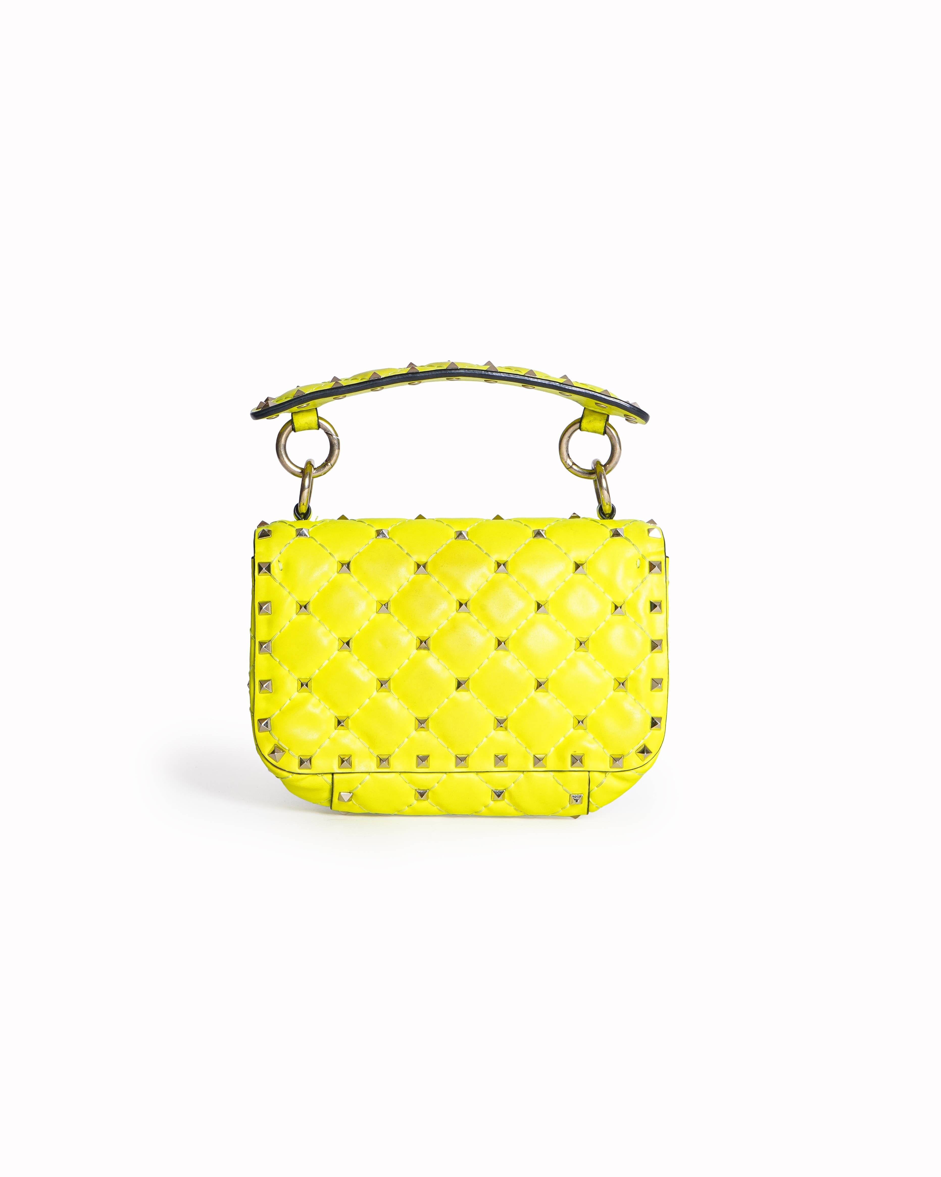 Valentino Garavani Rockstud Spike Neon Yellow Leather Crossbody Bag