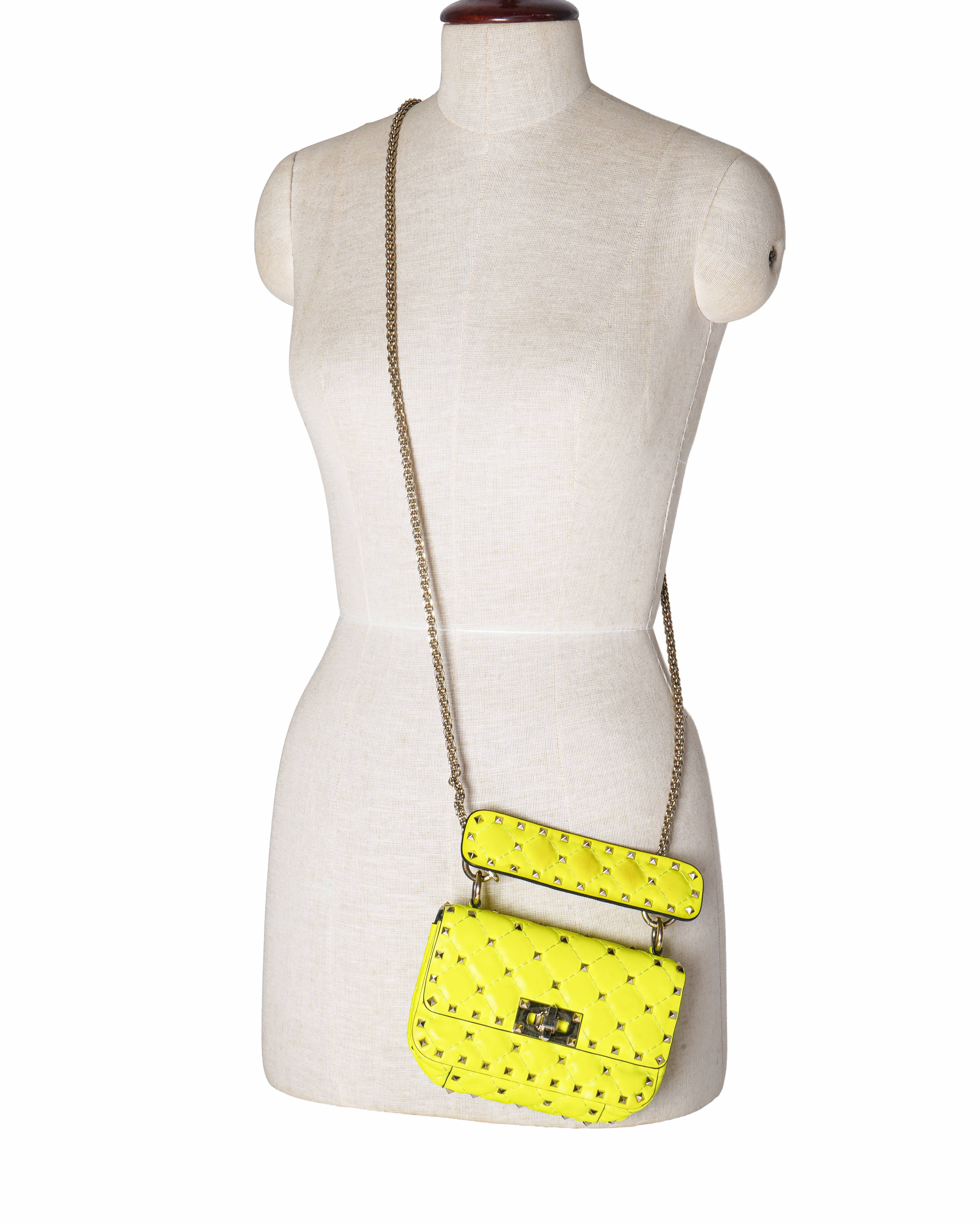 Valentino Garavani Rockstud Spike Neon Yellow Leather Crossbody Bag