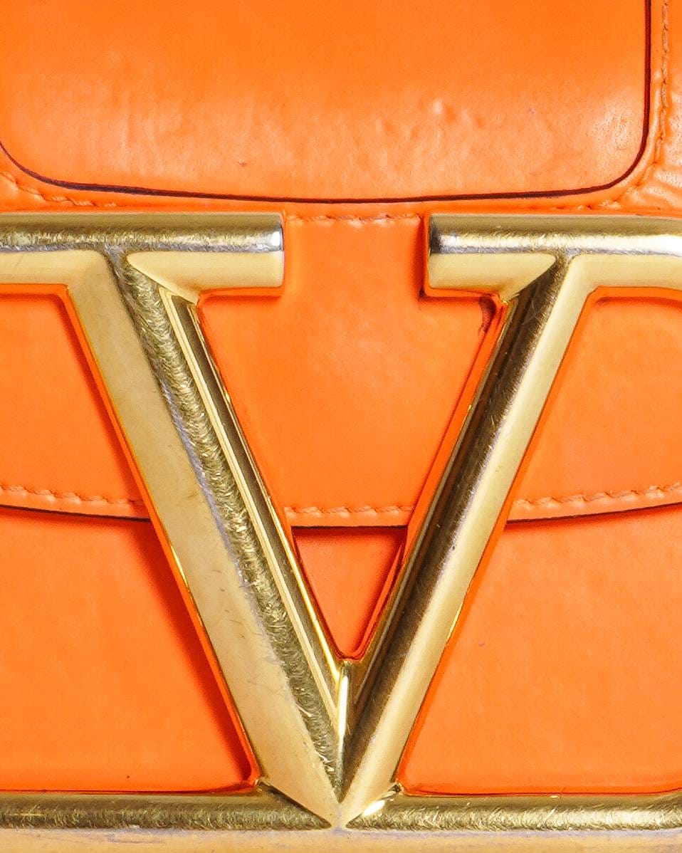 Valentino Neon Orange Leather Small Supervee Crossbody Bag