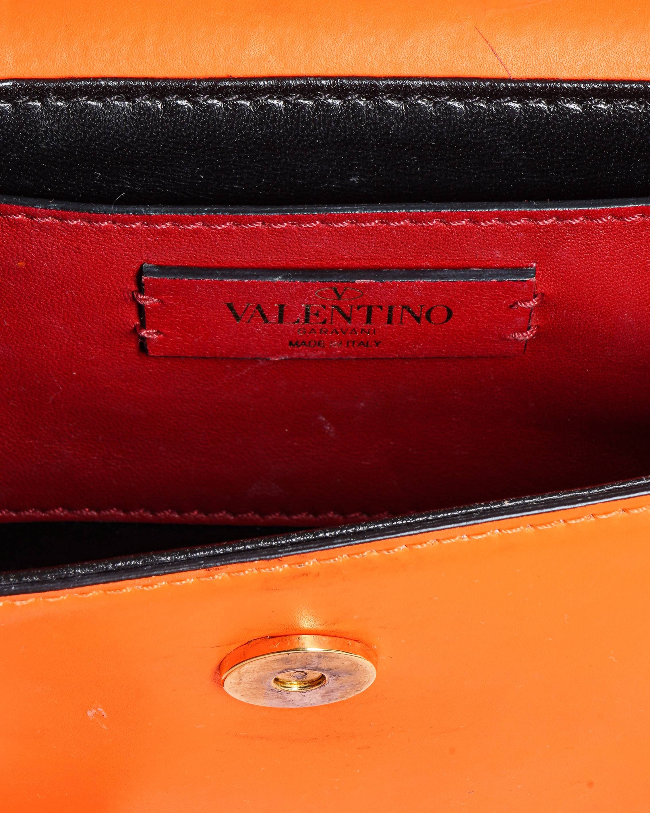 Valentino Neon Orange Leather Small Supervee Crossbody Bag