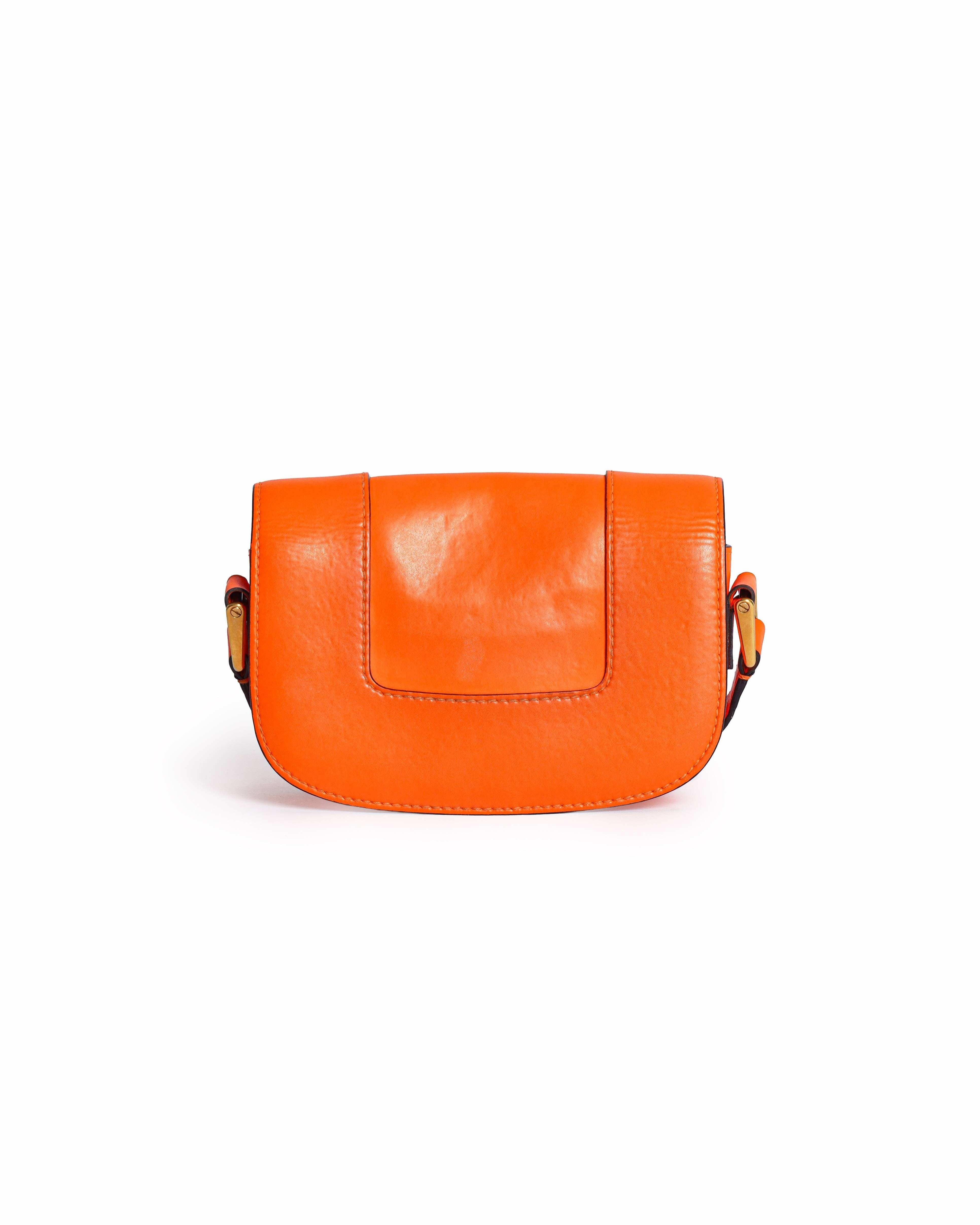 Valentino Neon Orange Leather Small Supervee Crossbody Bag