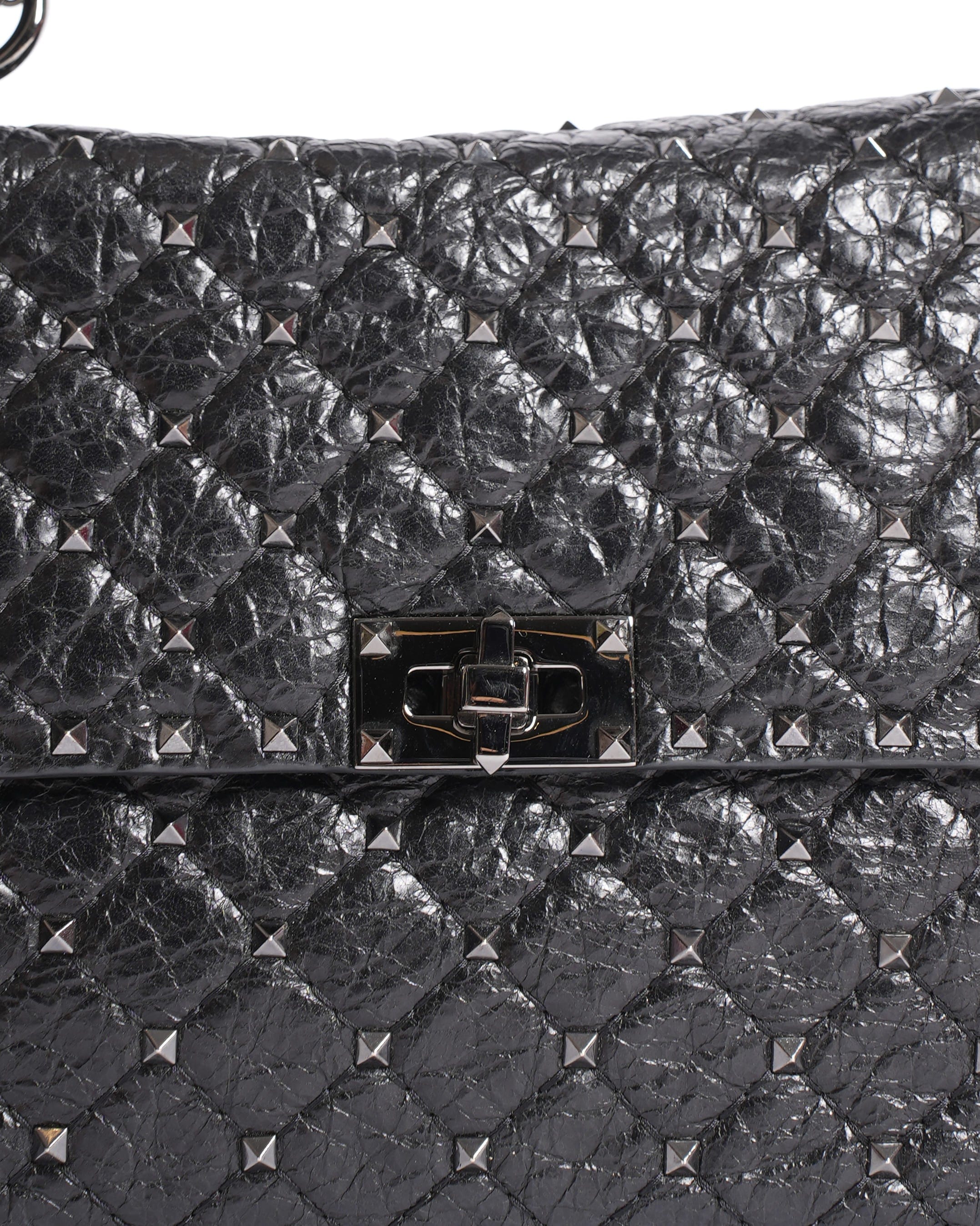 Valentino Garavani Black Quilted Rockstud Spike Medium Crossbody Bag