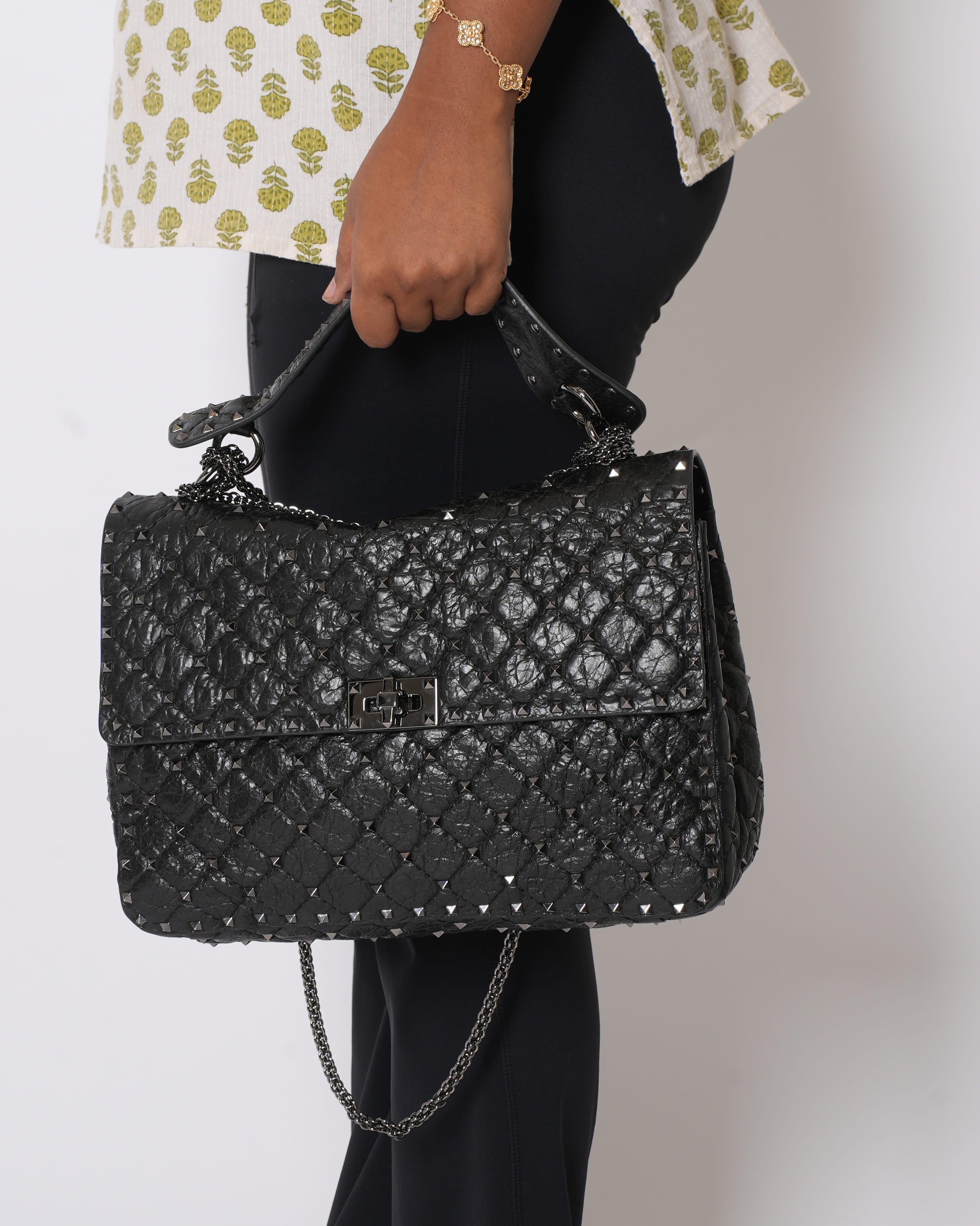 Valentino Garavani Black Quilted Rockstud Spike Medium Crossbody Bag