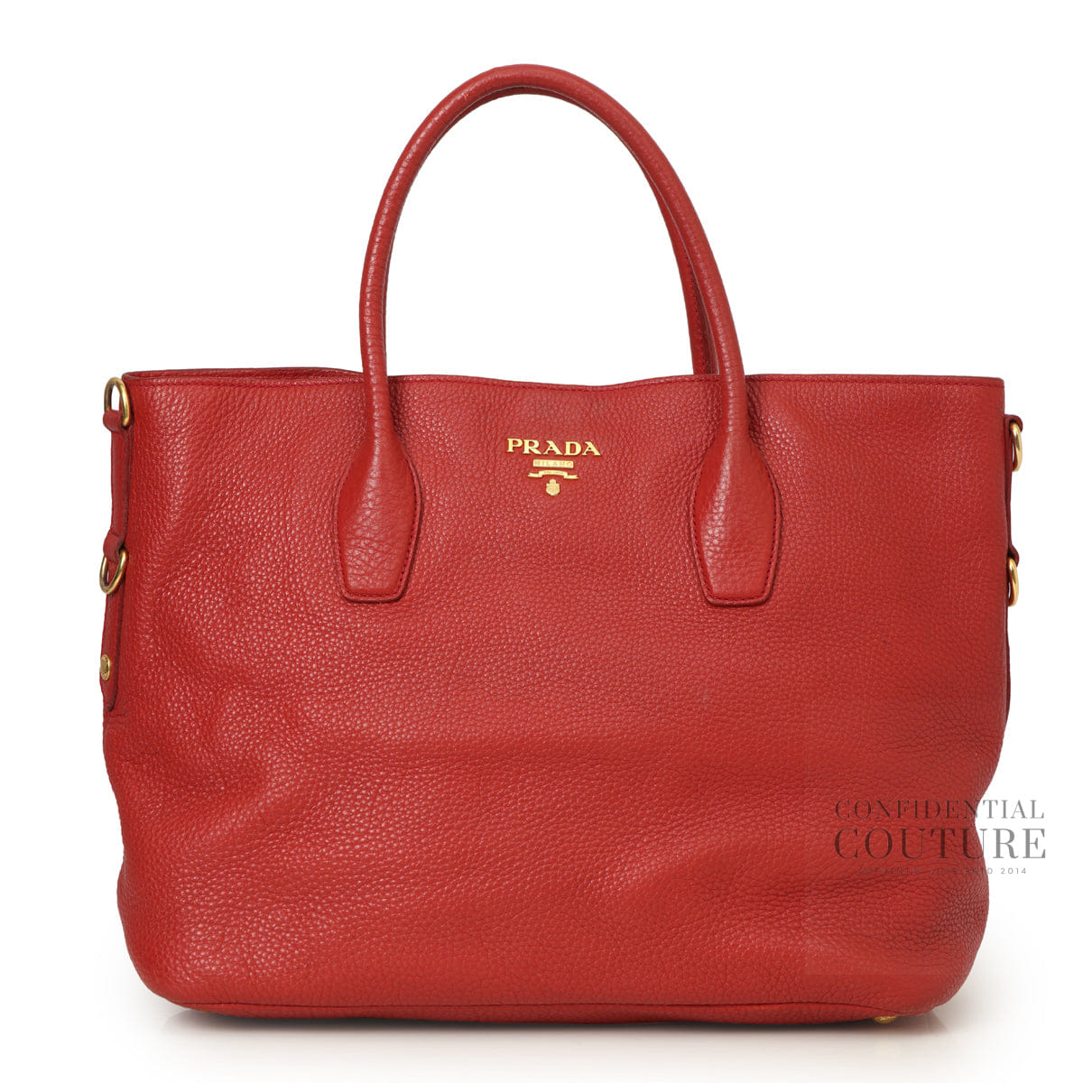 Prada Red Pebbled Leather Vitelo Daino Tote Bag