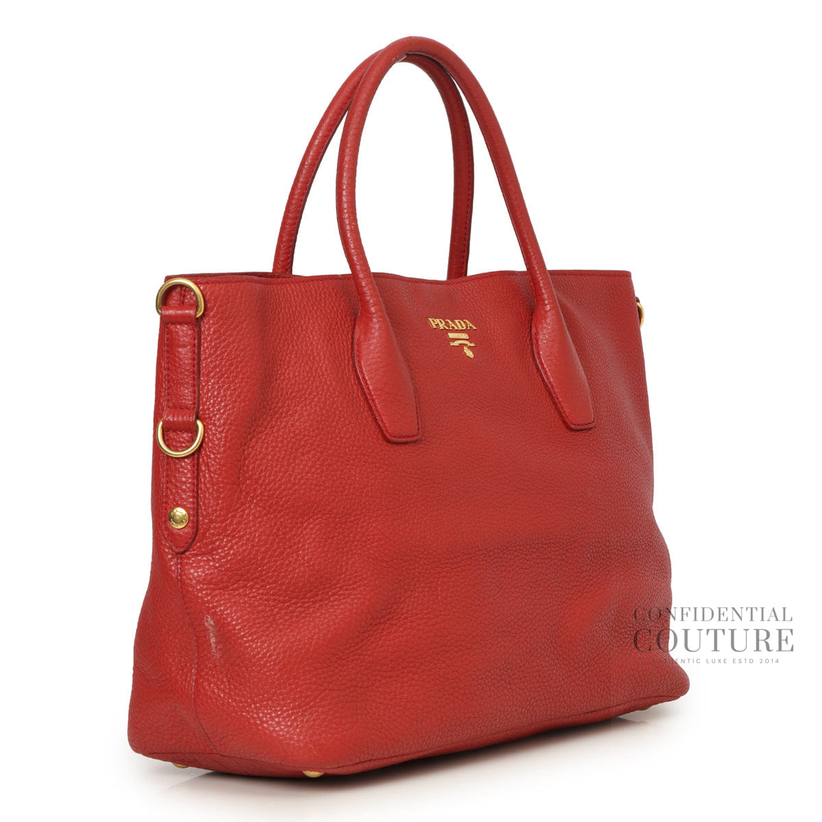 Prada Red Pebbled Leather Vitelo Daino Tote Bag