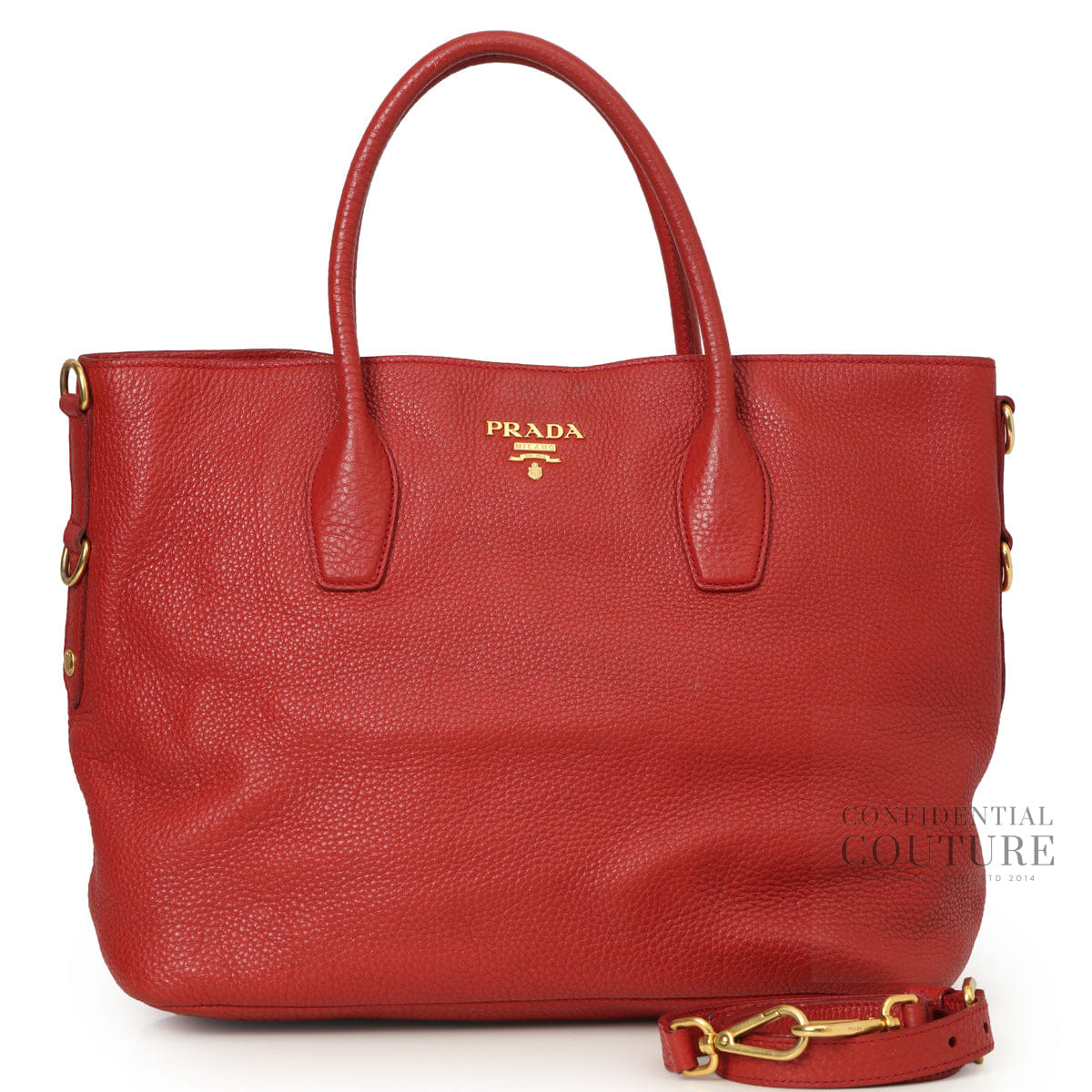 Prada Red Pebbled Leather Vitelo Daino Tote Bag
