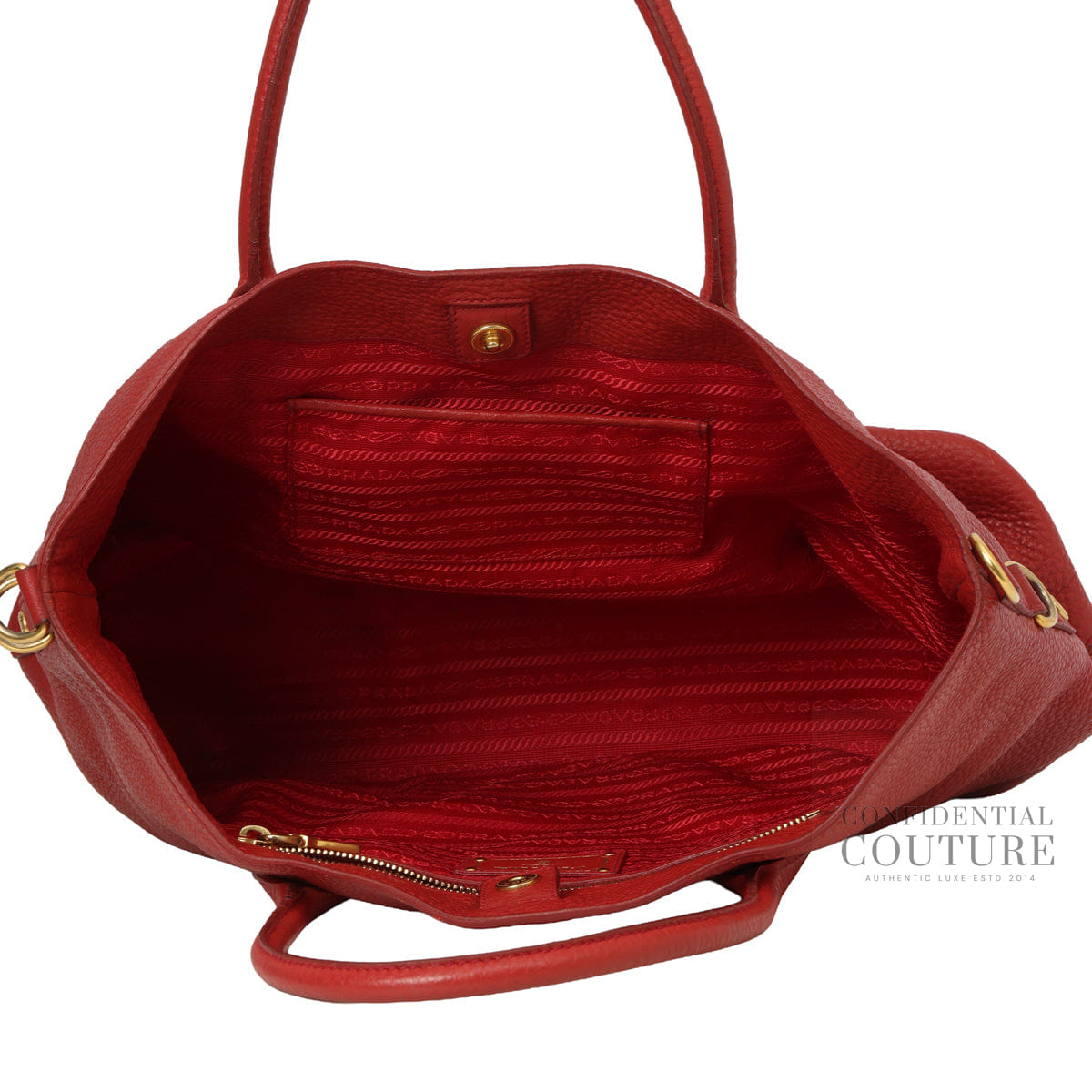 Prada Red Pebbled Leather Vitelo Daino Tote Bag