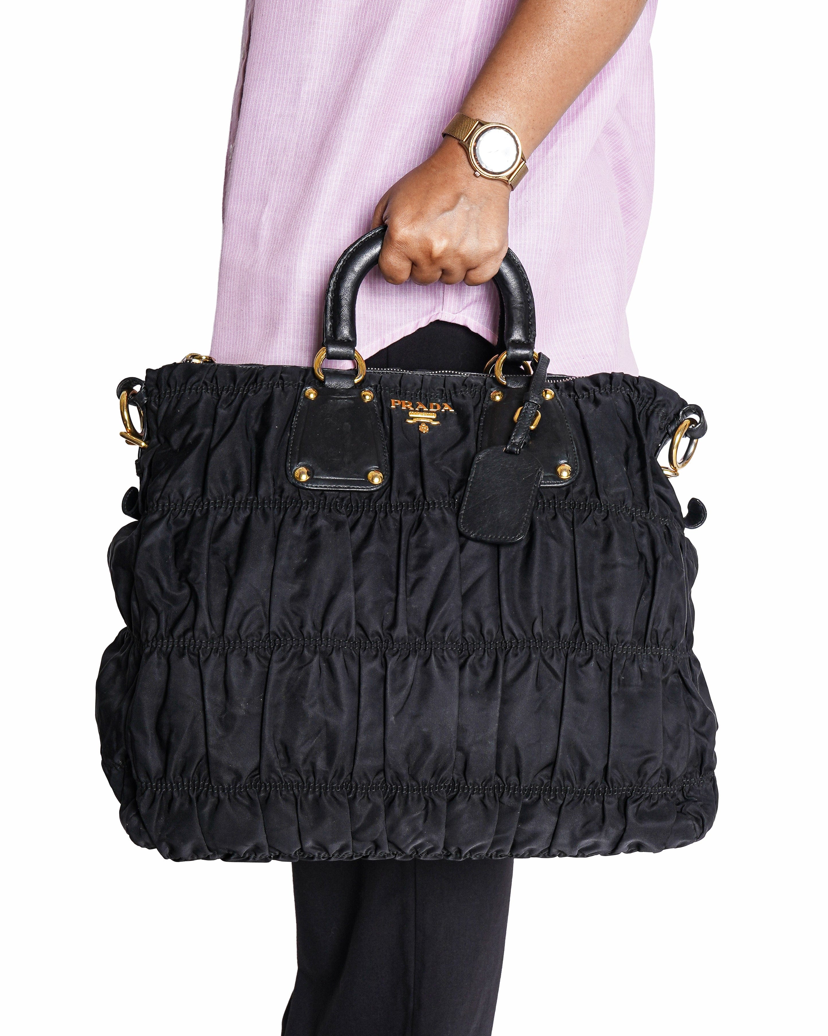 Prada Black Nylon Tessuto Gaufre Tote