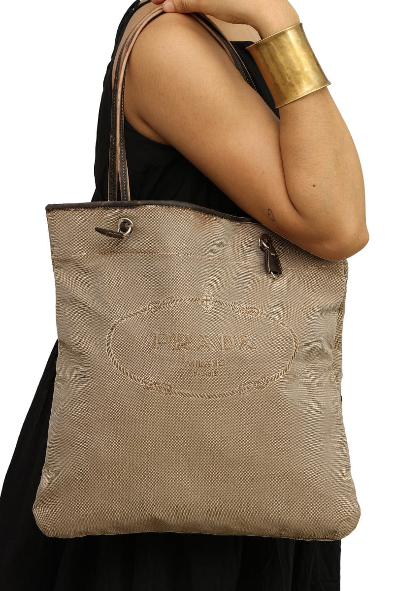 Prada Canapa Logo Canvas Tote Bags