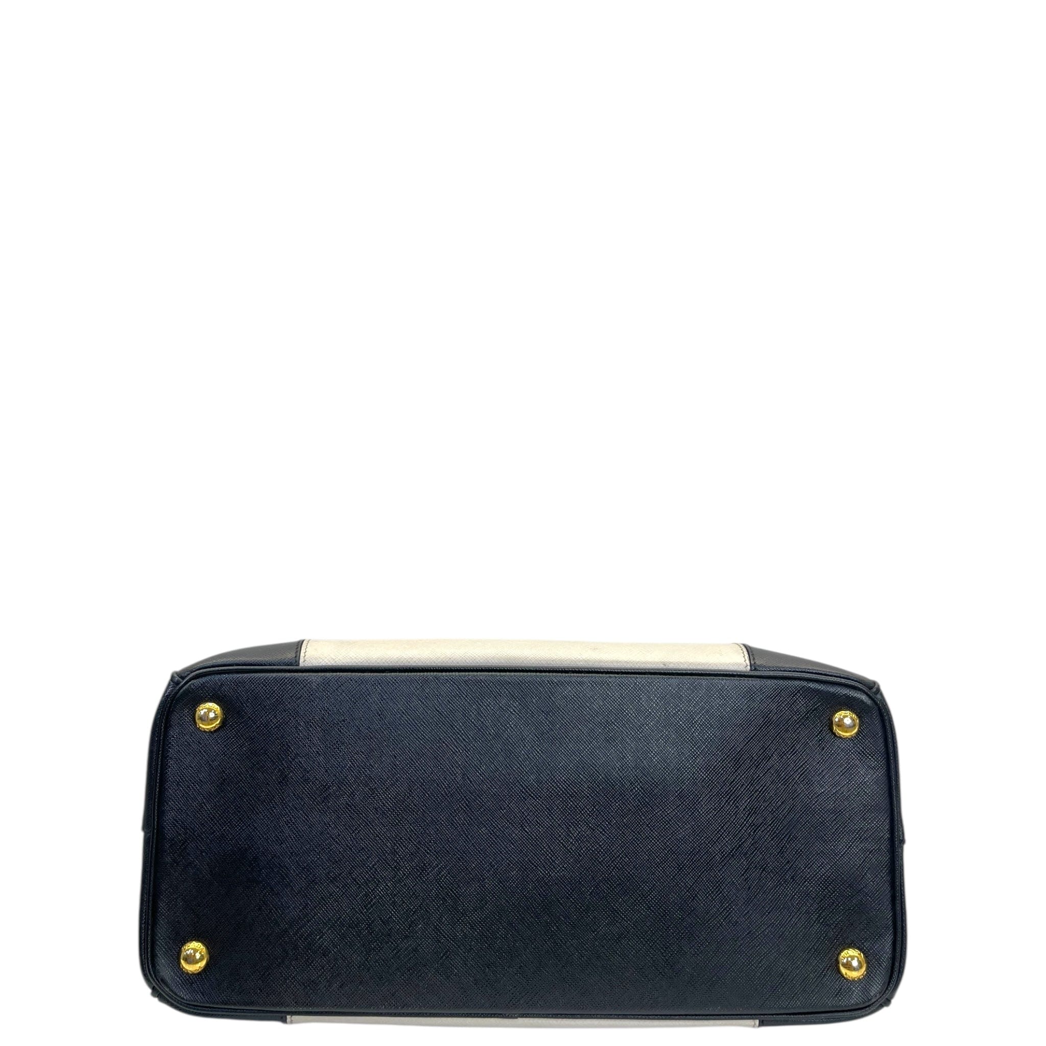 Prada Double Zip Tote Black/White Saffiano Leather