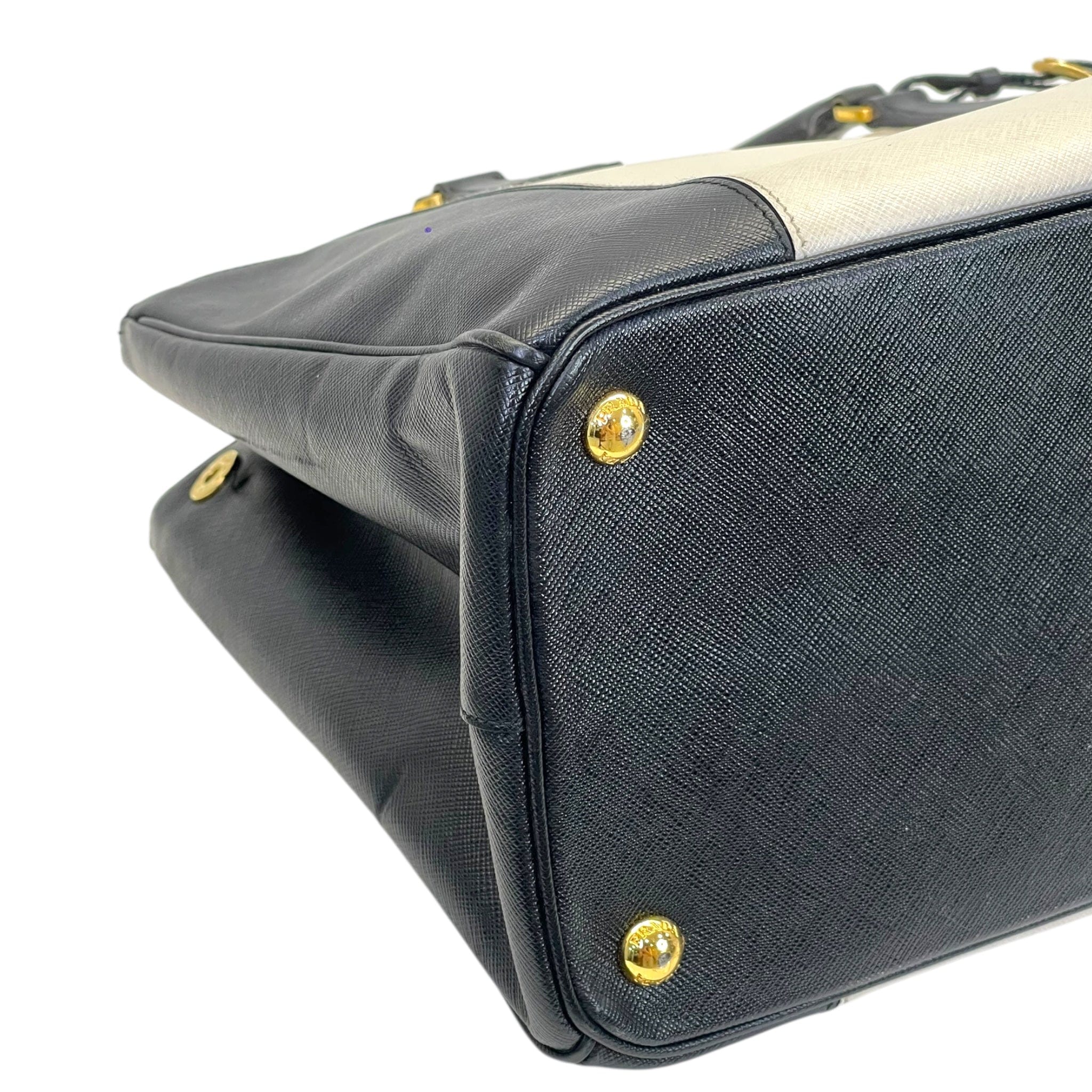 Prada Double Zip Tote Black/White Saffiano Leather