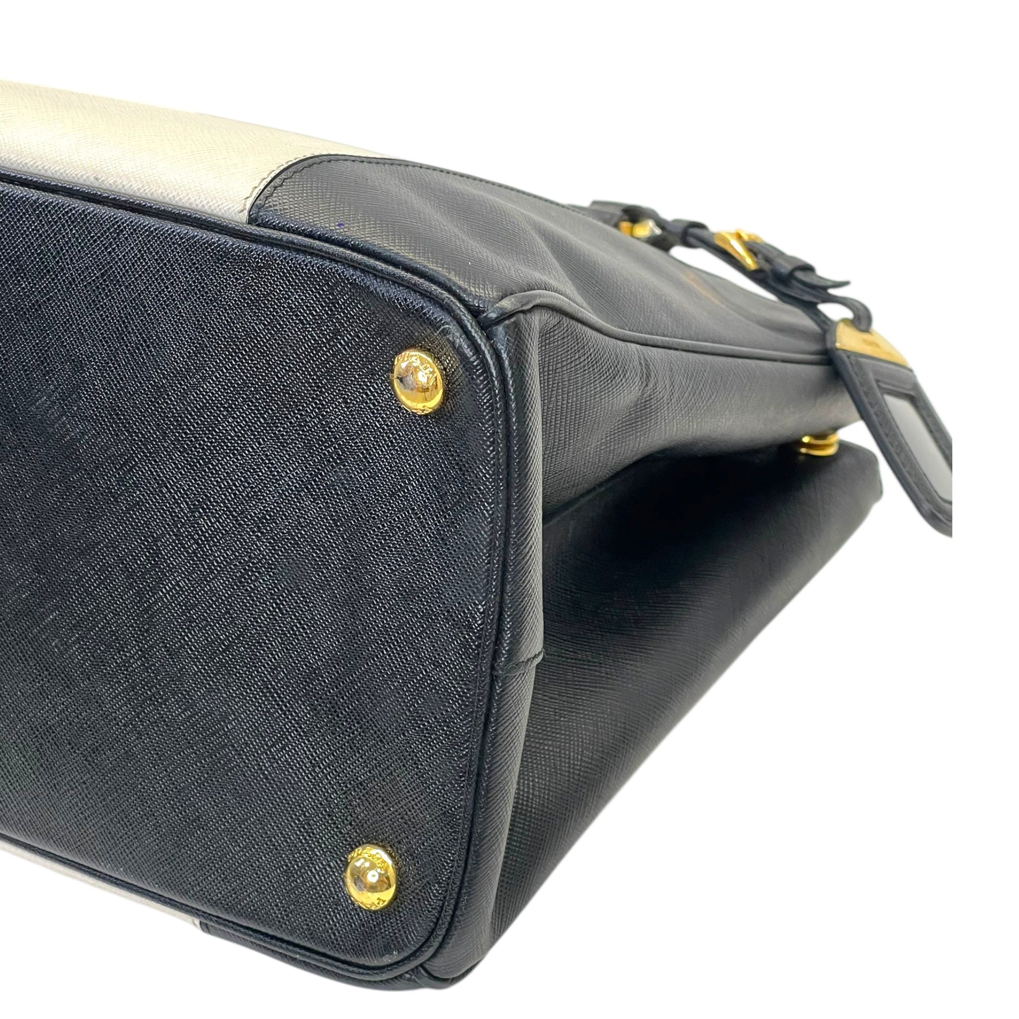 Prada Double Zip Tote Black/White Saffiano Leather