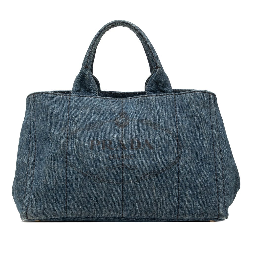 Prada Large Denim Canapa Logo Tote