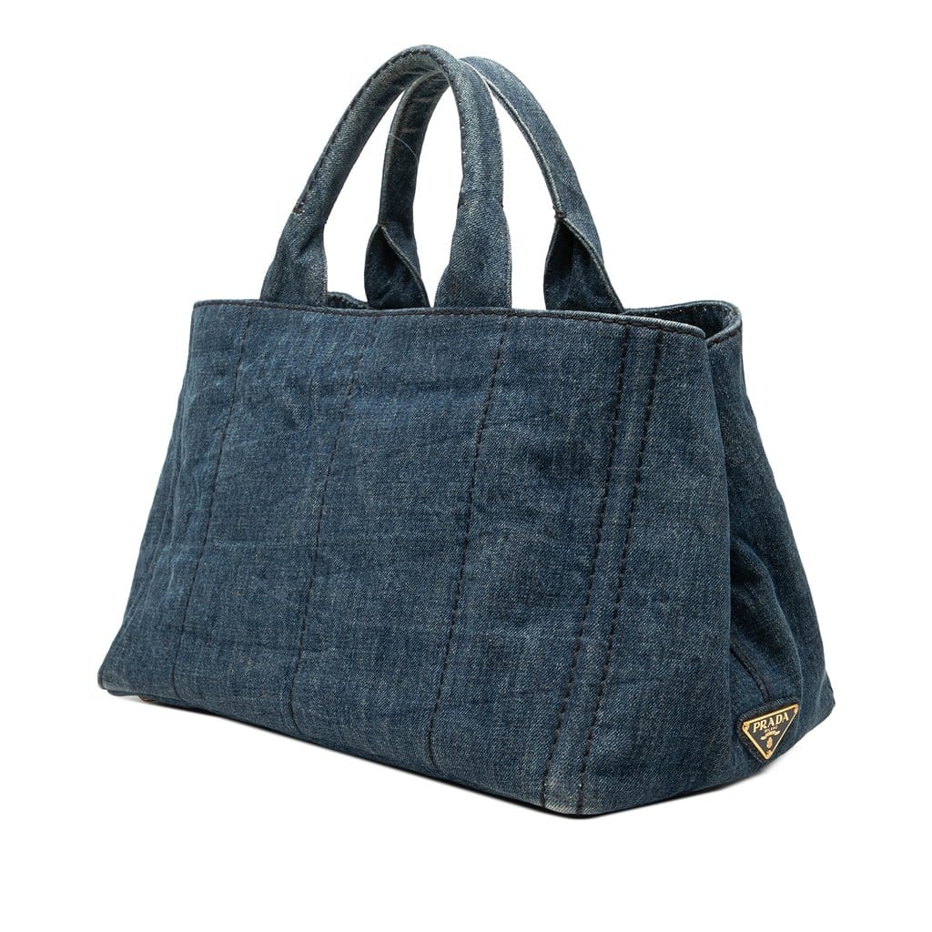 Prada Large Denim Canapa Logo Tote