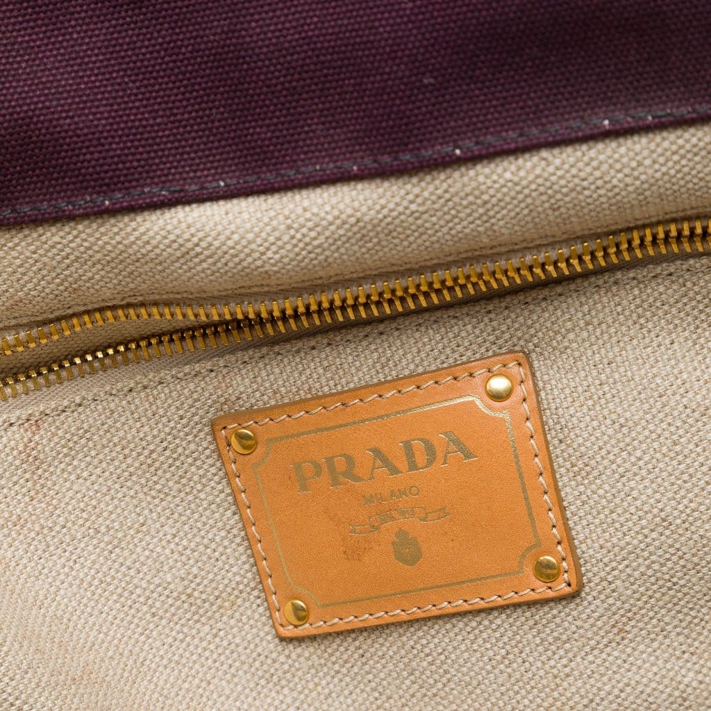 Prada Large Striped Canvas Canapa Tote