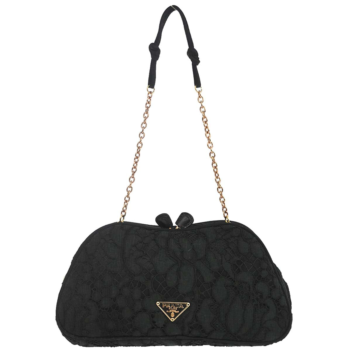 Prada Black Satin Lace Chain Handbag